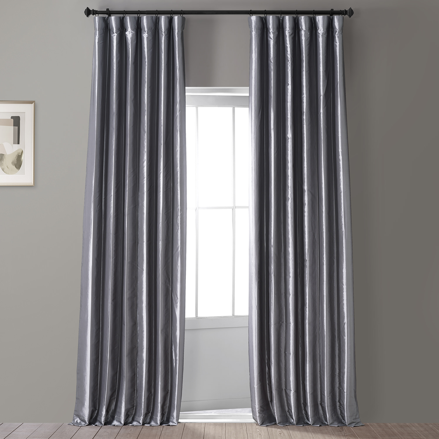 Signature Social Silver Faux Silk Taffeta Hotel Blackout Curtain