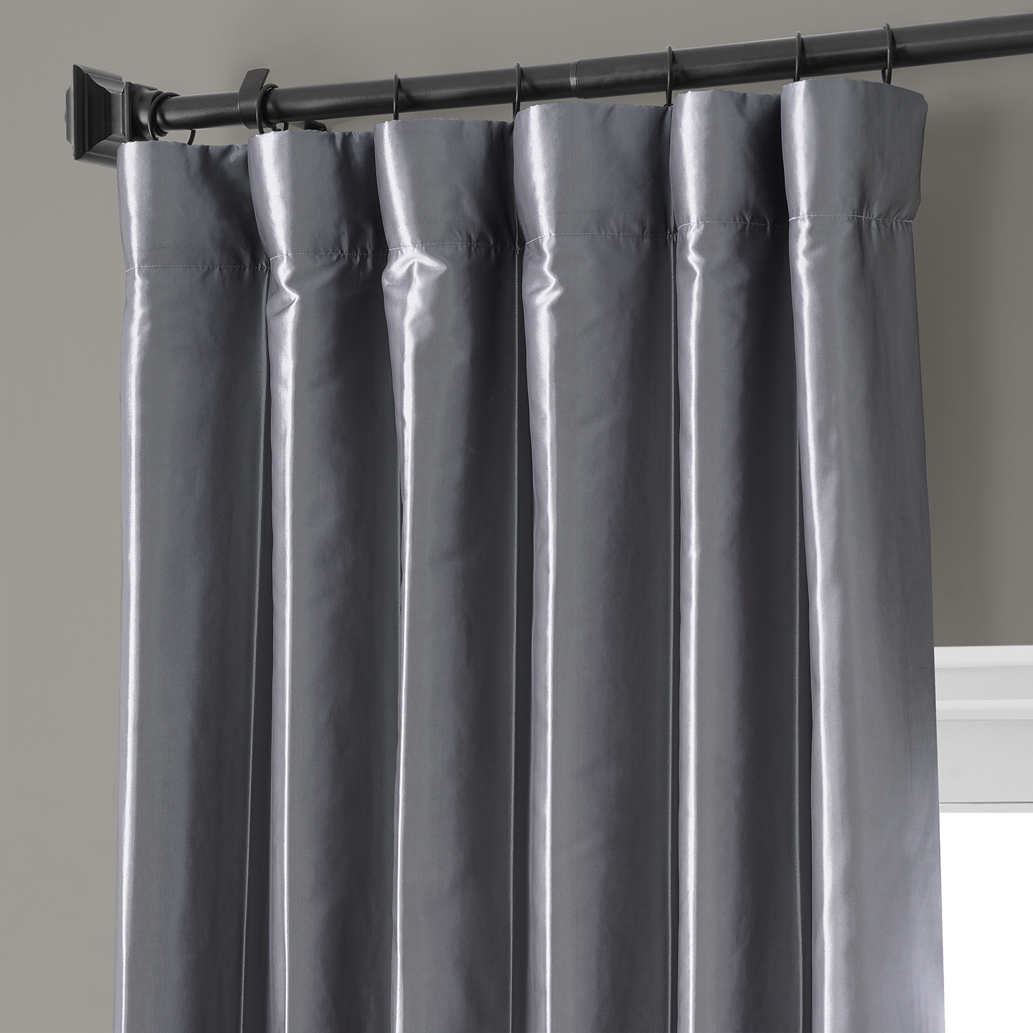 Signature Social Silver Faux Silk Taffeta Hotel Blackout Curtain