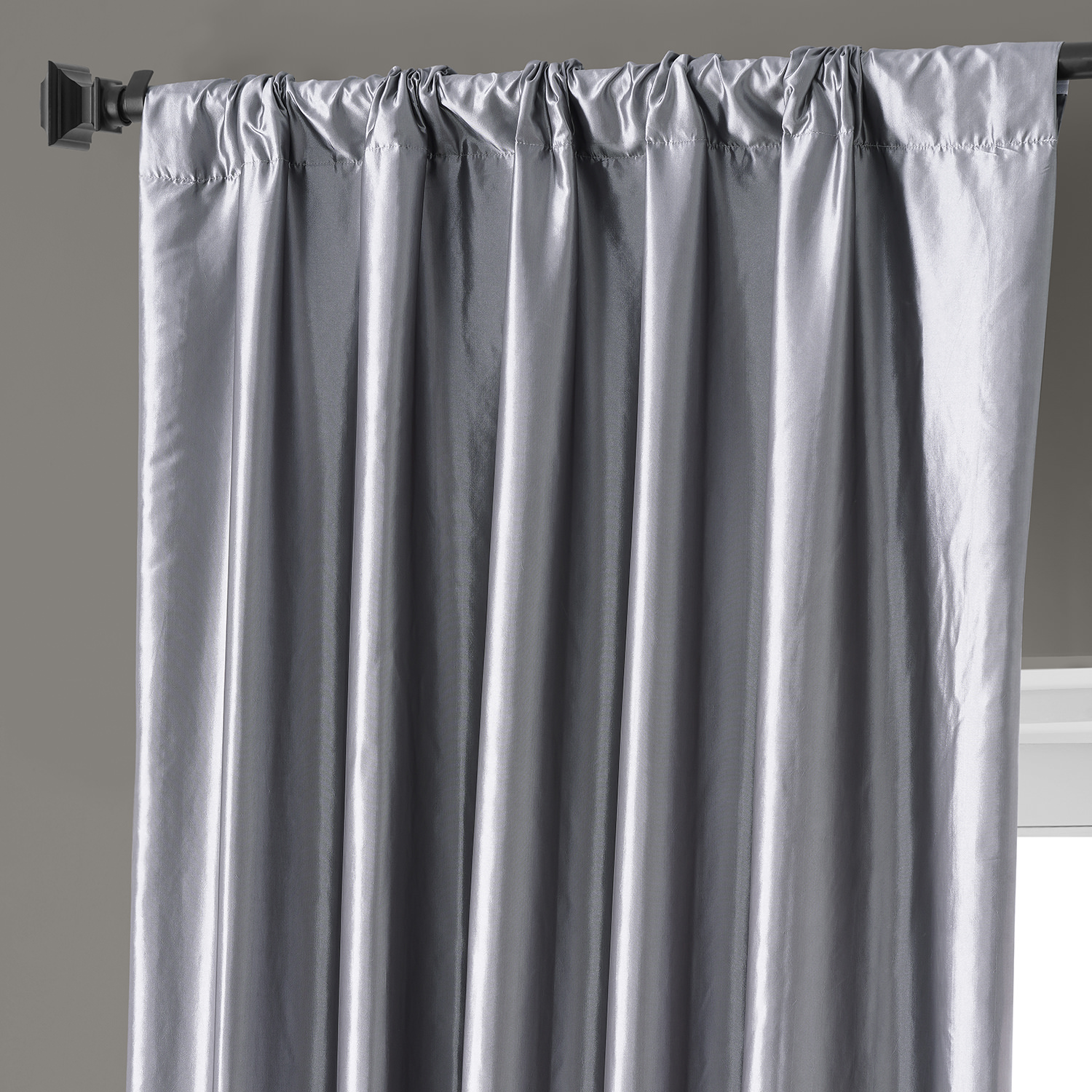 Signature Social Silver Faux Silk Taffeta Hotel Blackout Curtain