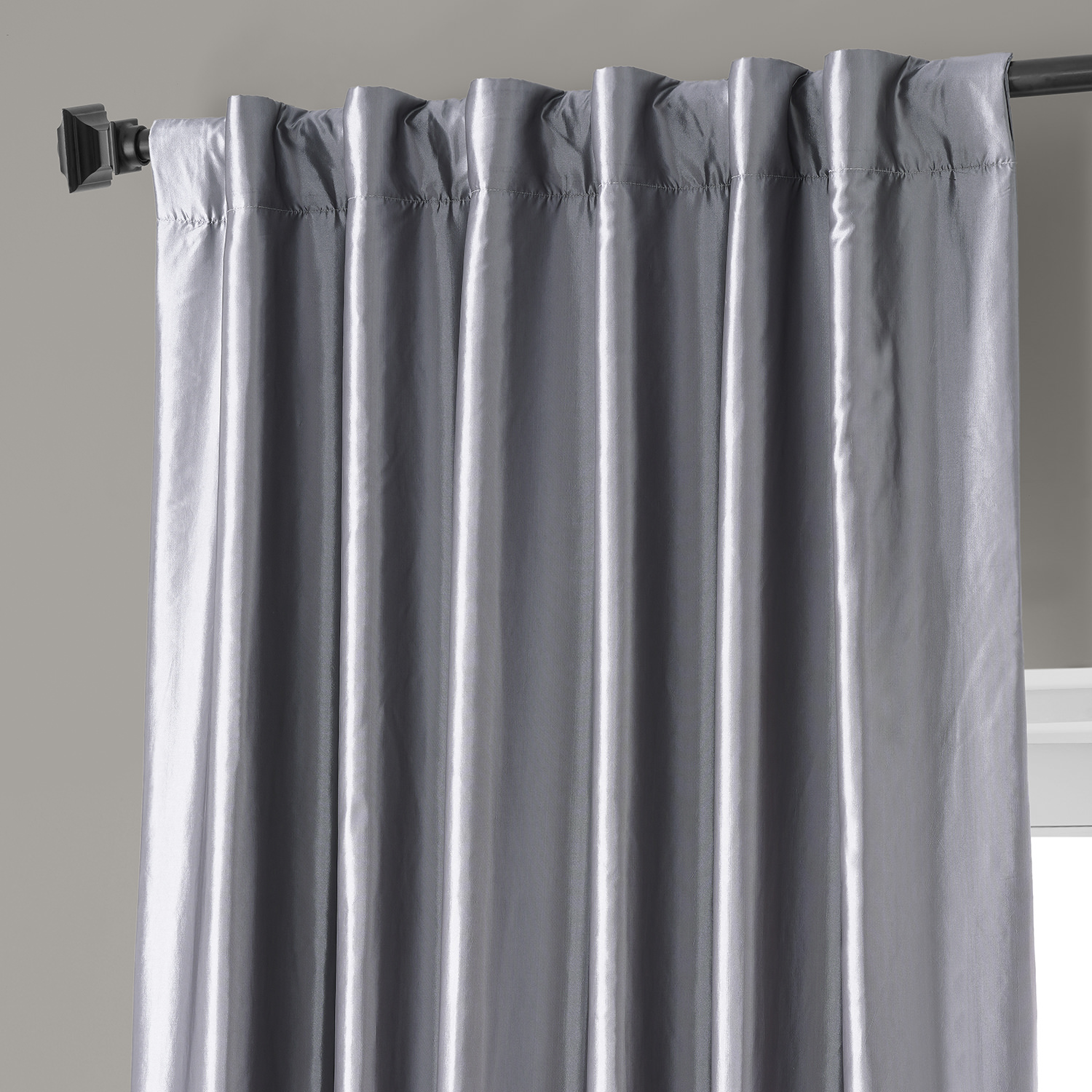 Signature Social Silver Faux Silk Taffeta Hotel Blackout Curtain