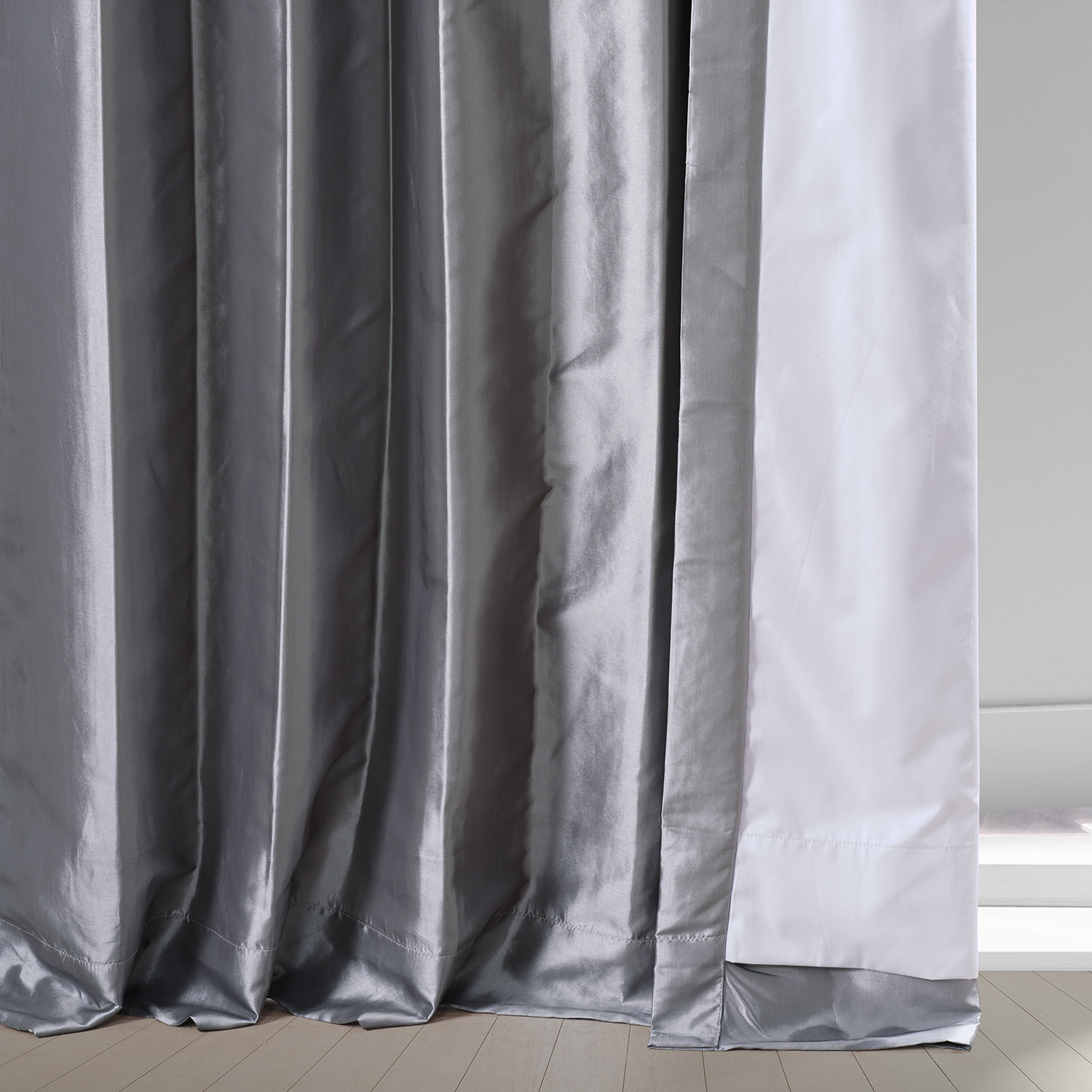 Signature Social Silver Faux Silk Taffeta Hotel Blackout Curtain