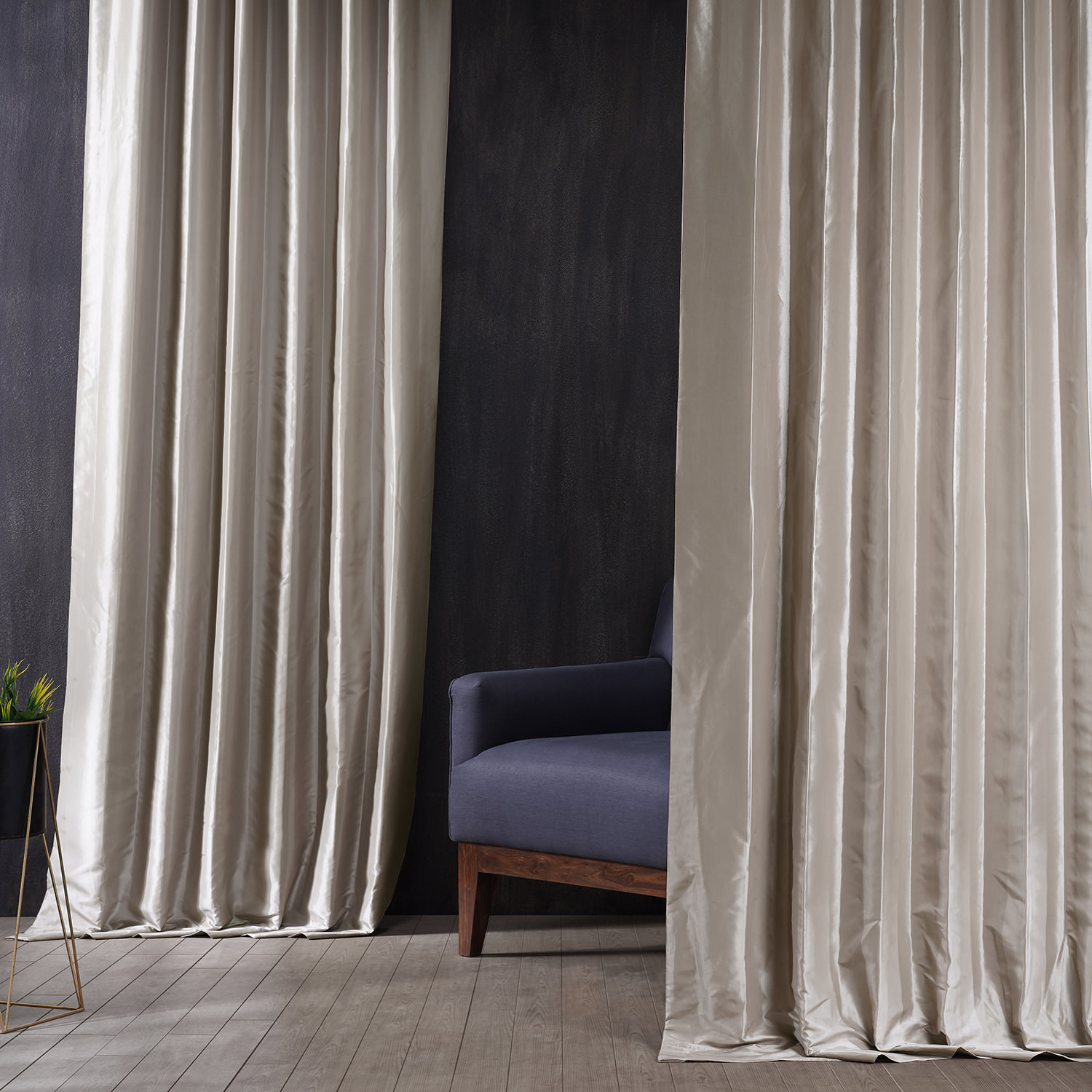 Signature Virtual Beige Faux Silk Taffeta Hotel Blackout Curtain