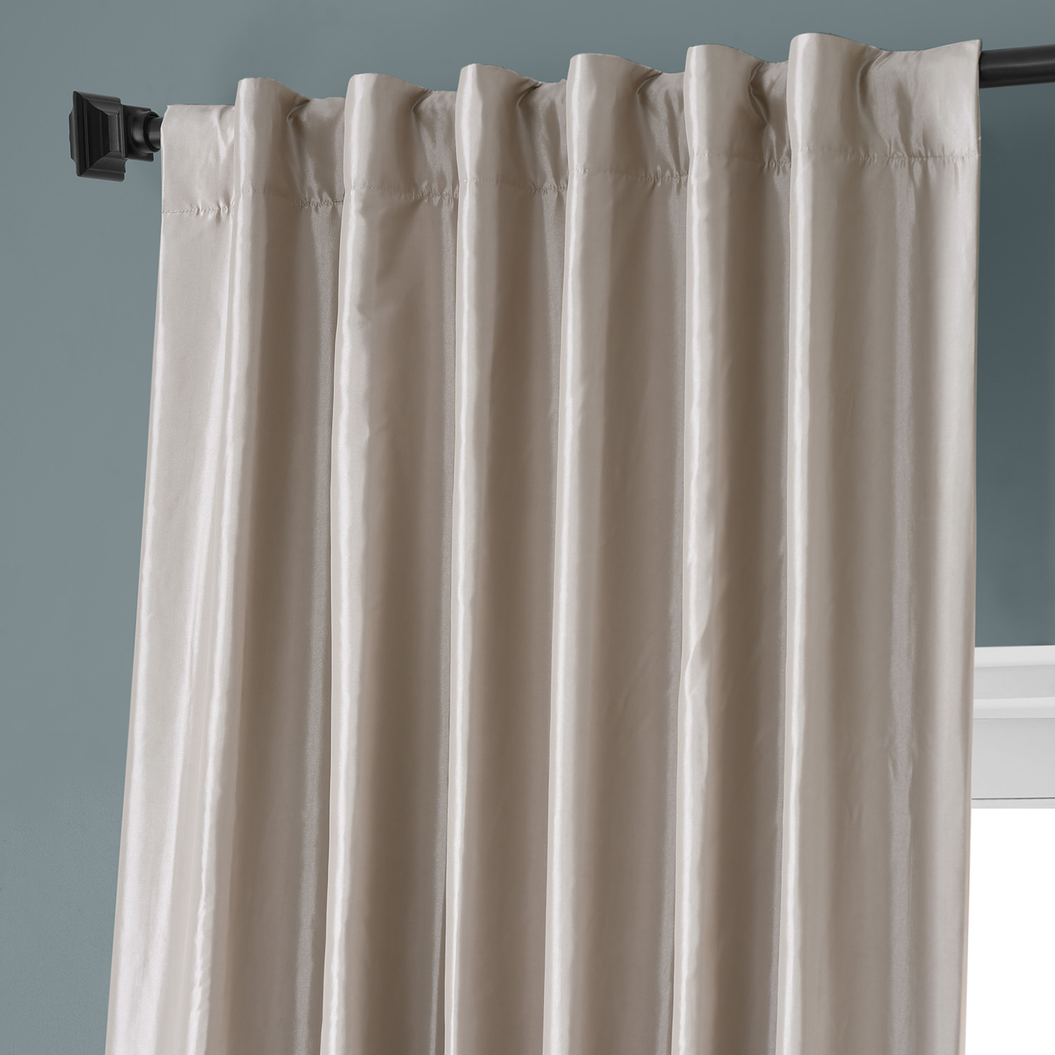 Signature Virtual Beige Faux Silk Taffeta Hotel Blackout Curtain