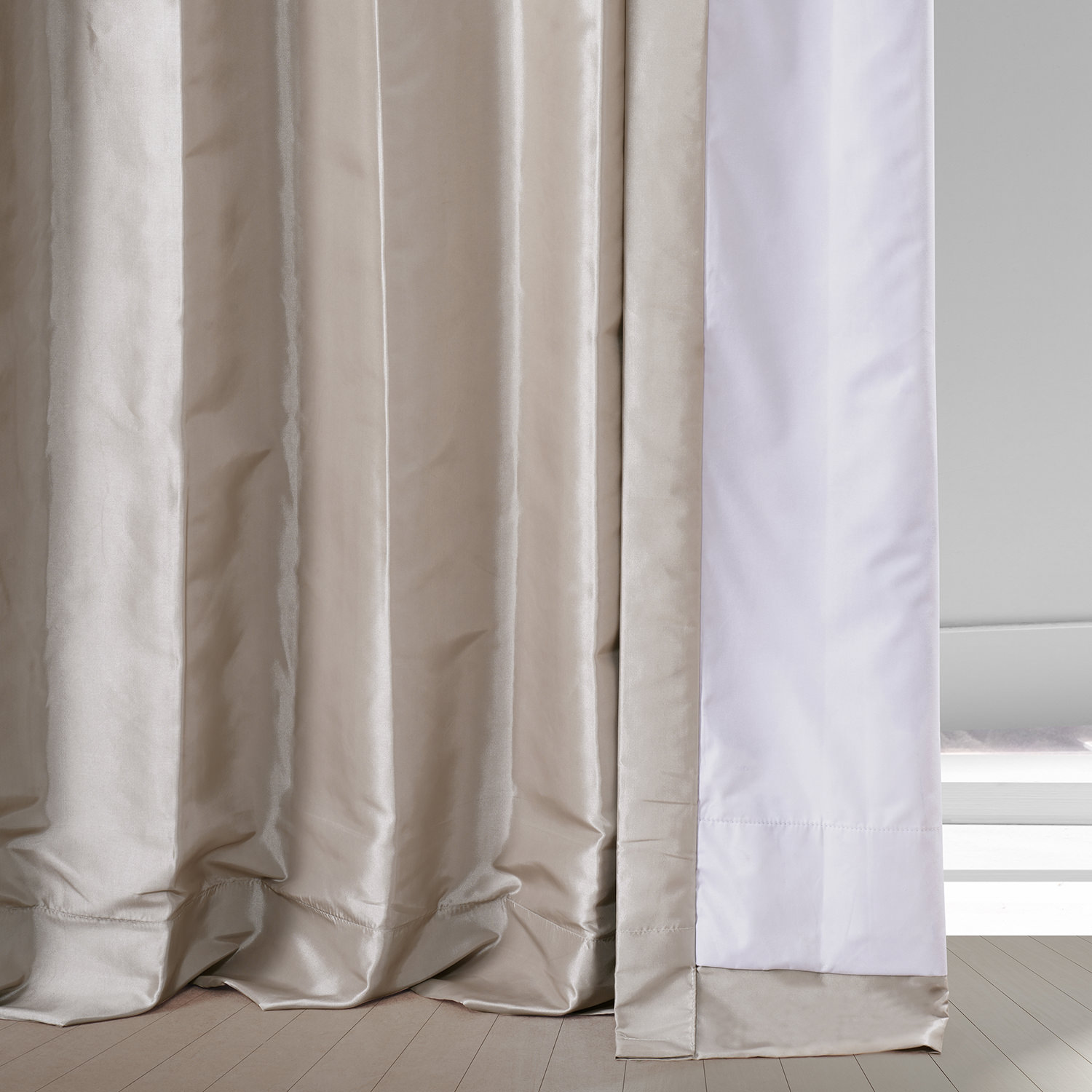 Signature Virtual Beige Faux Silk Taffeta Hotel Blackout Curtain