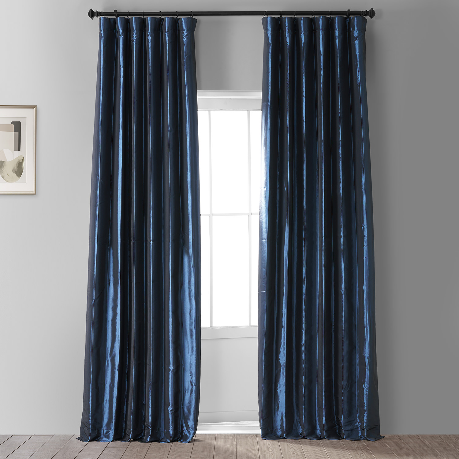 Signature Future Blue Faux Silk Taffeta Hotel Blackout Curtain