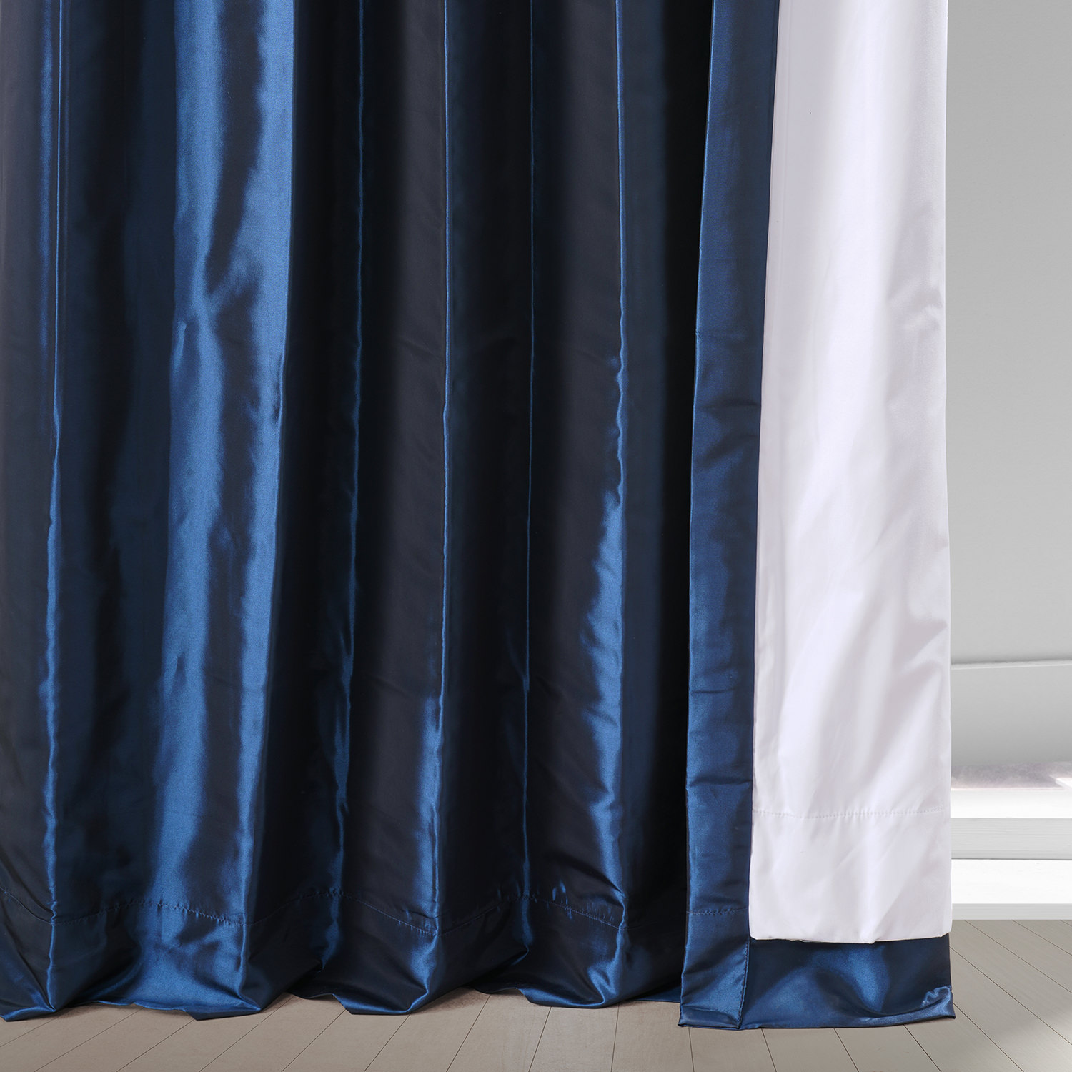 Signature Future Blue Faux Silk Taffeta Hotel Blackout Curtain