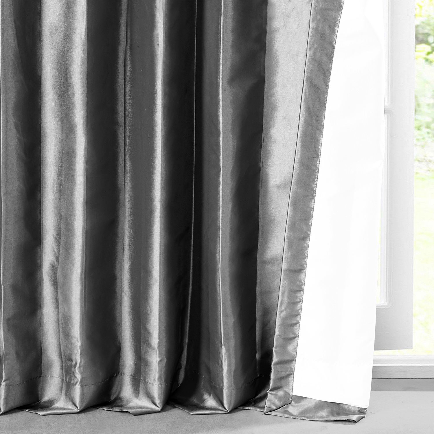 Graphite Faux Silk Taffeta Curtain