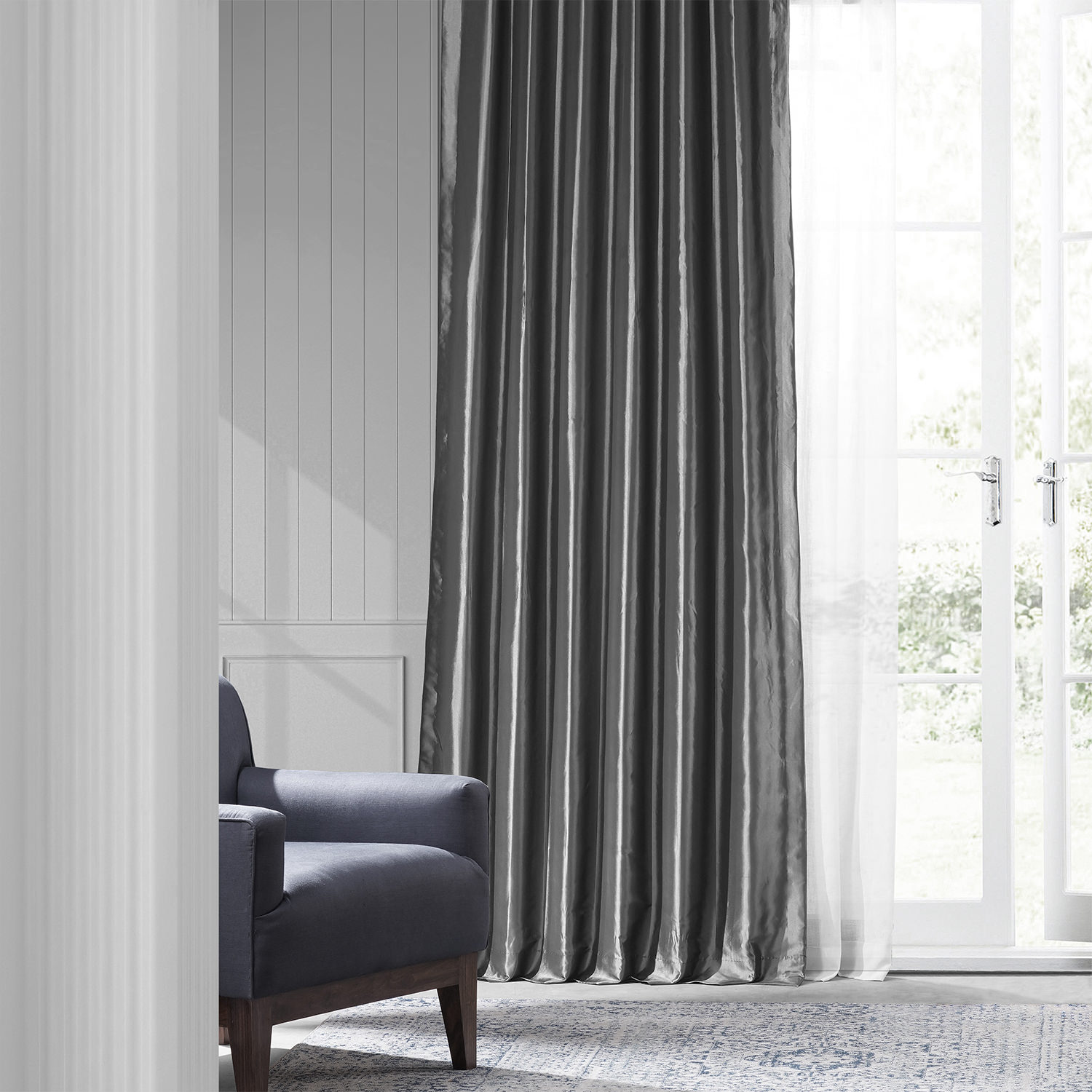 Graphite Faux Silk Taffeta Curtain