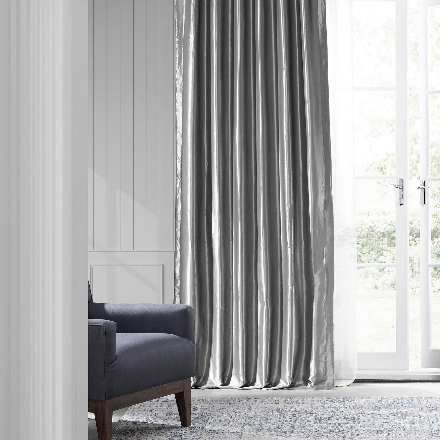 Platinum Faux Silk Taffeta Curtain