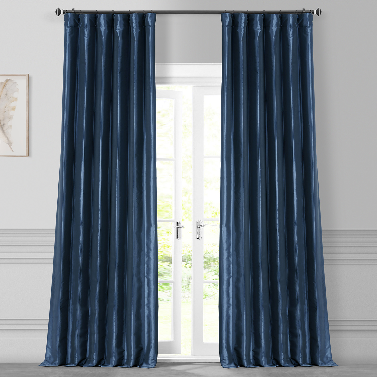 Navy Blue Faux Silk Taffeta Curtain