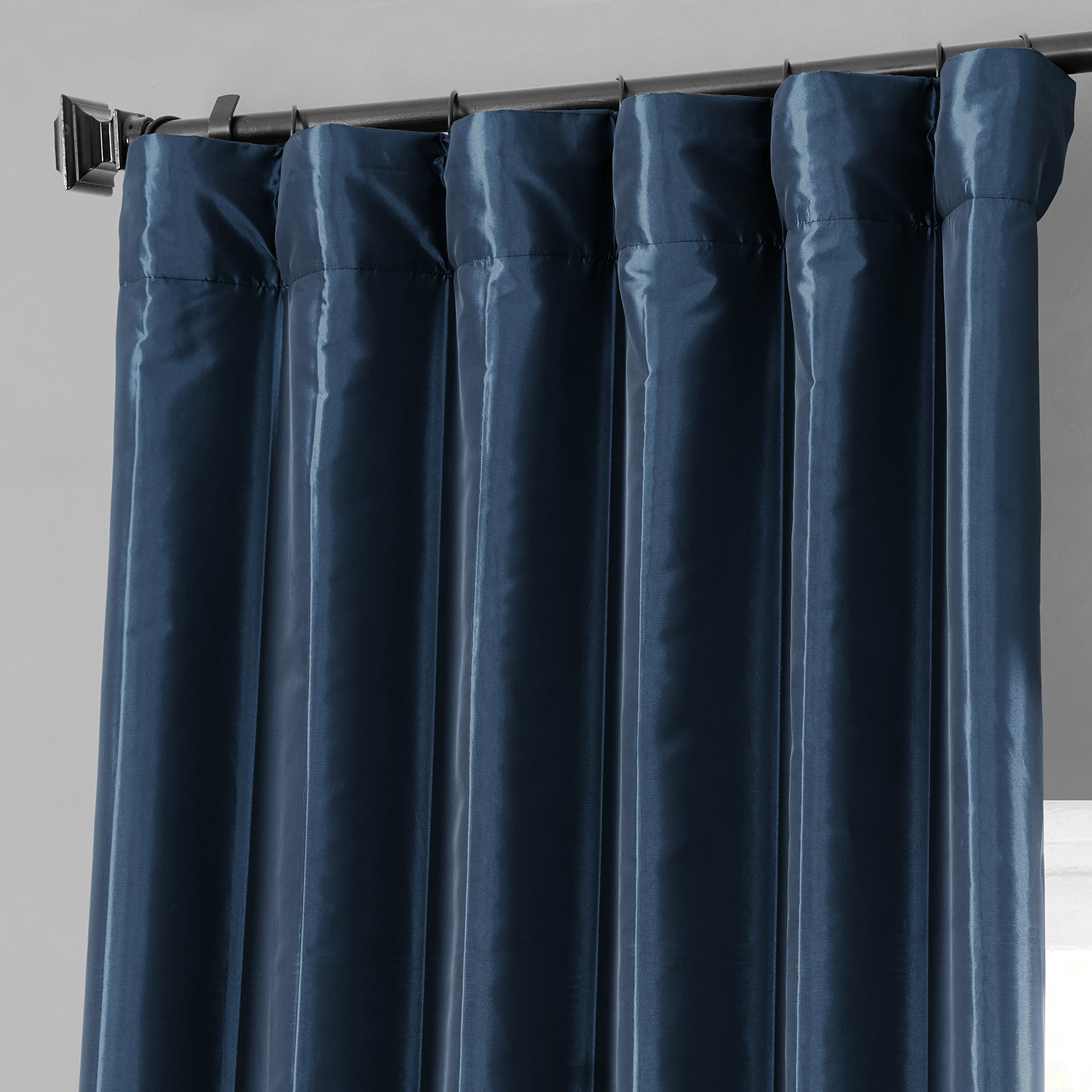 Navy Blue Faux Silk Taffeta Curtain