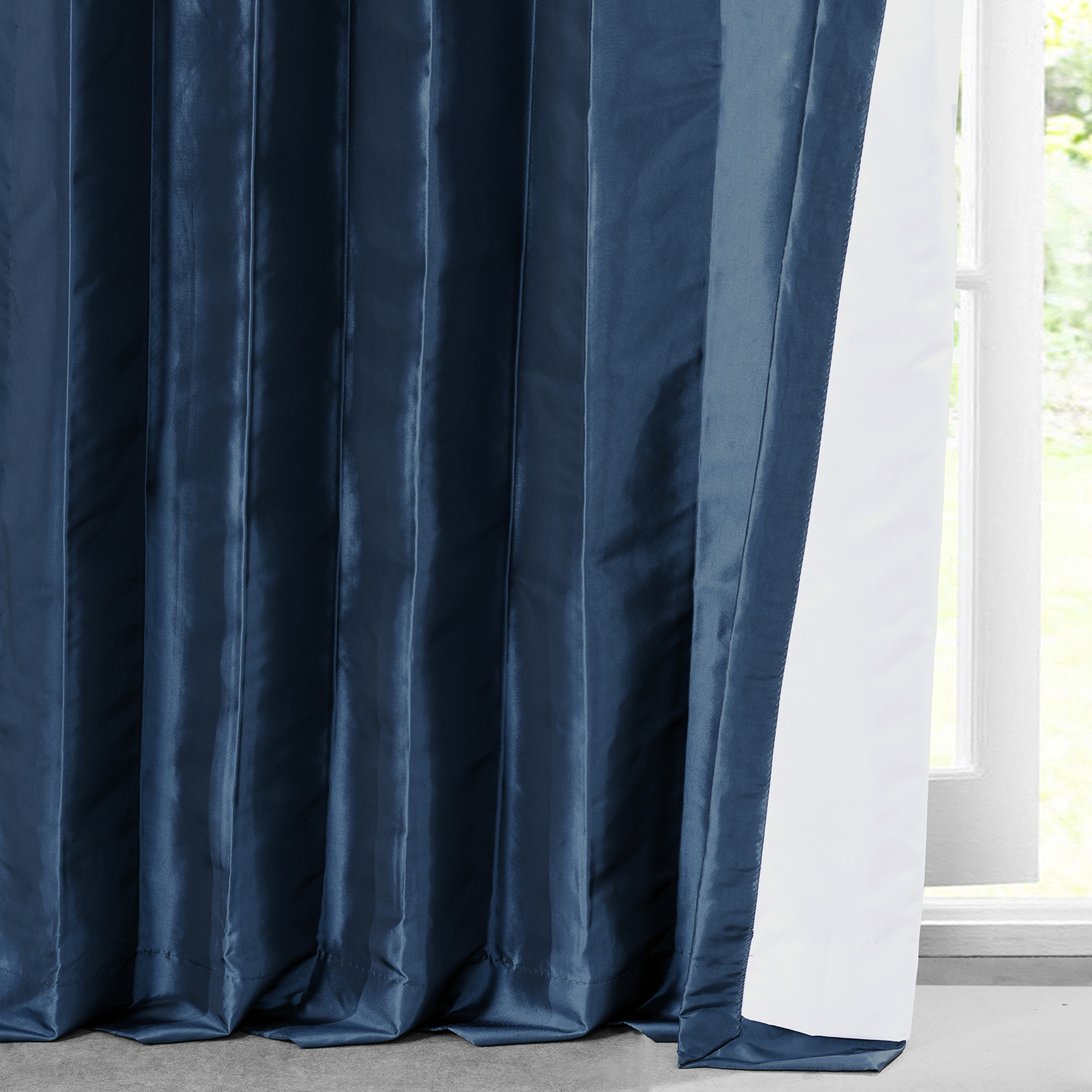 Navy Blue Faux Silk Taffeta Curtain