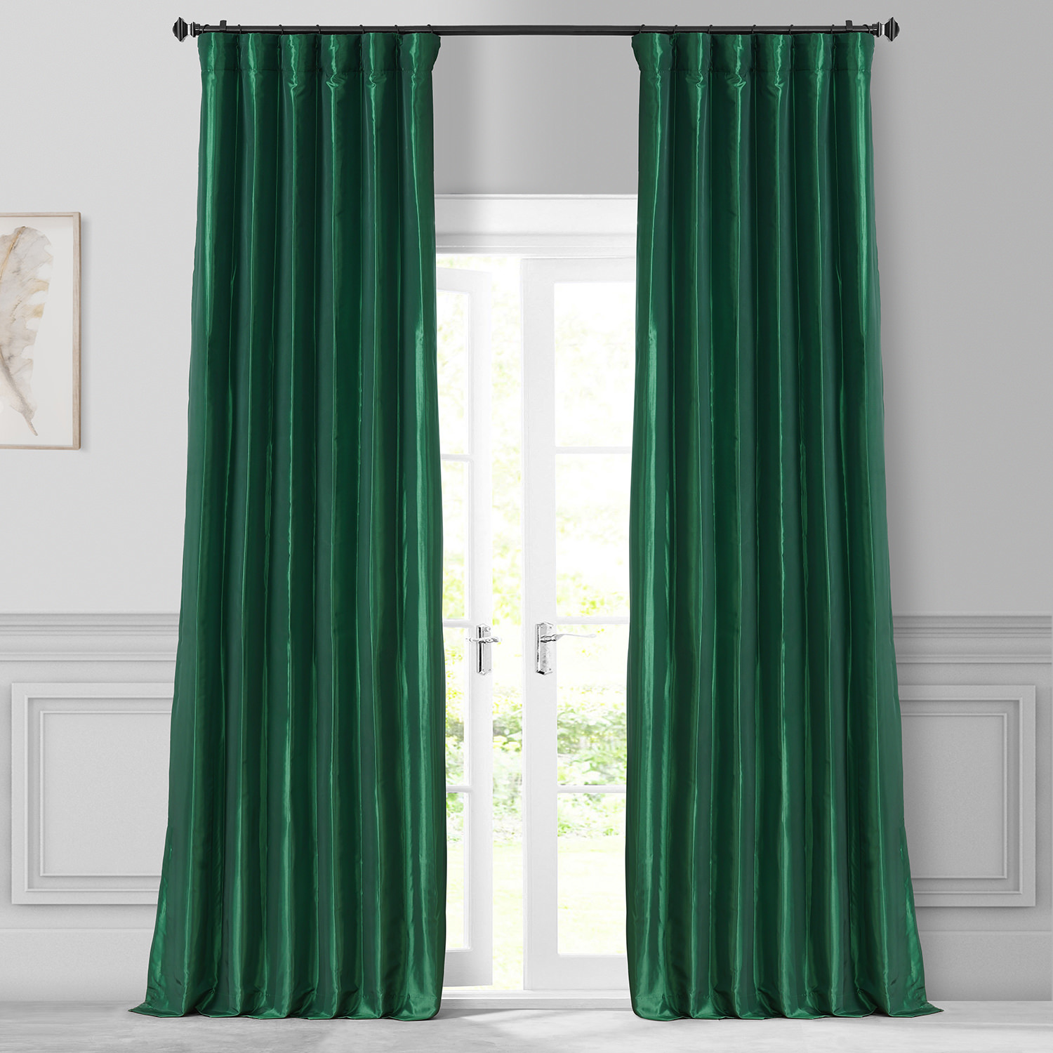 Emerald Green Faux Silk Taffeta Curtain