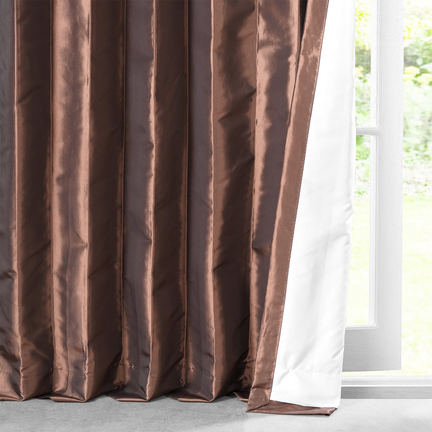 Copper Brown Faux Silk Taffeta Curtain