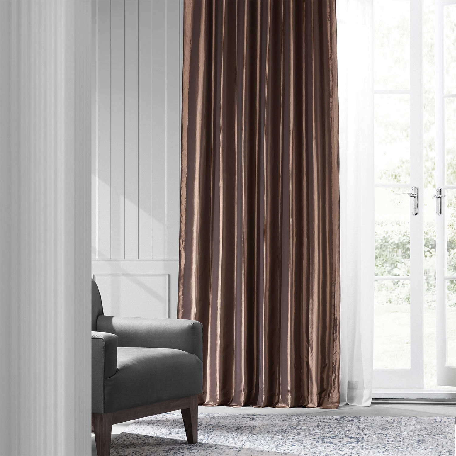 Copper Brown Faux Silk Taffeta Curtain