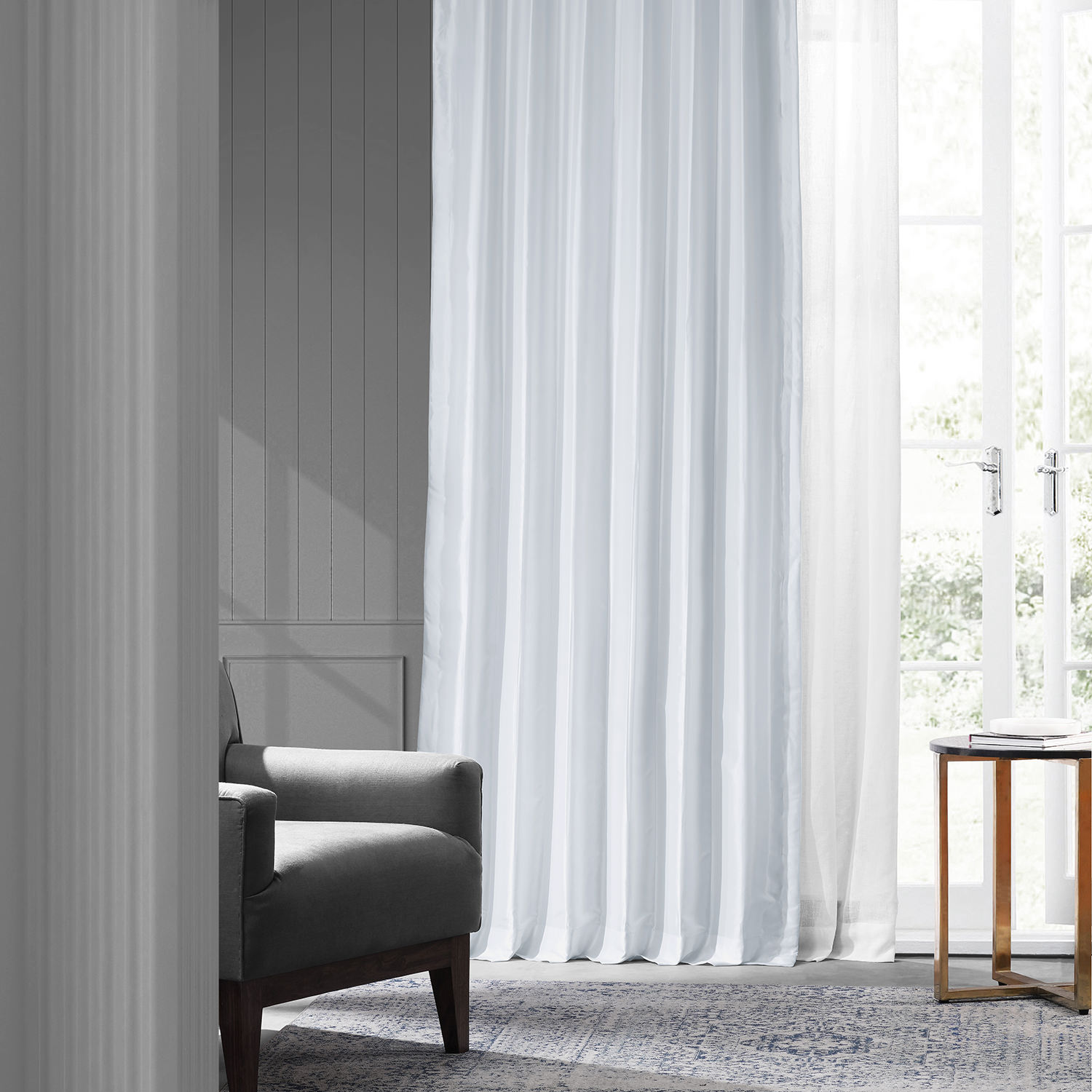 White Faux Silk Taffeta Curtain