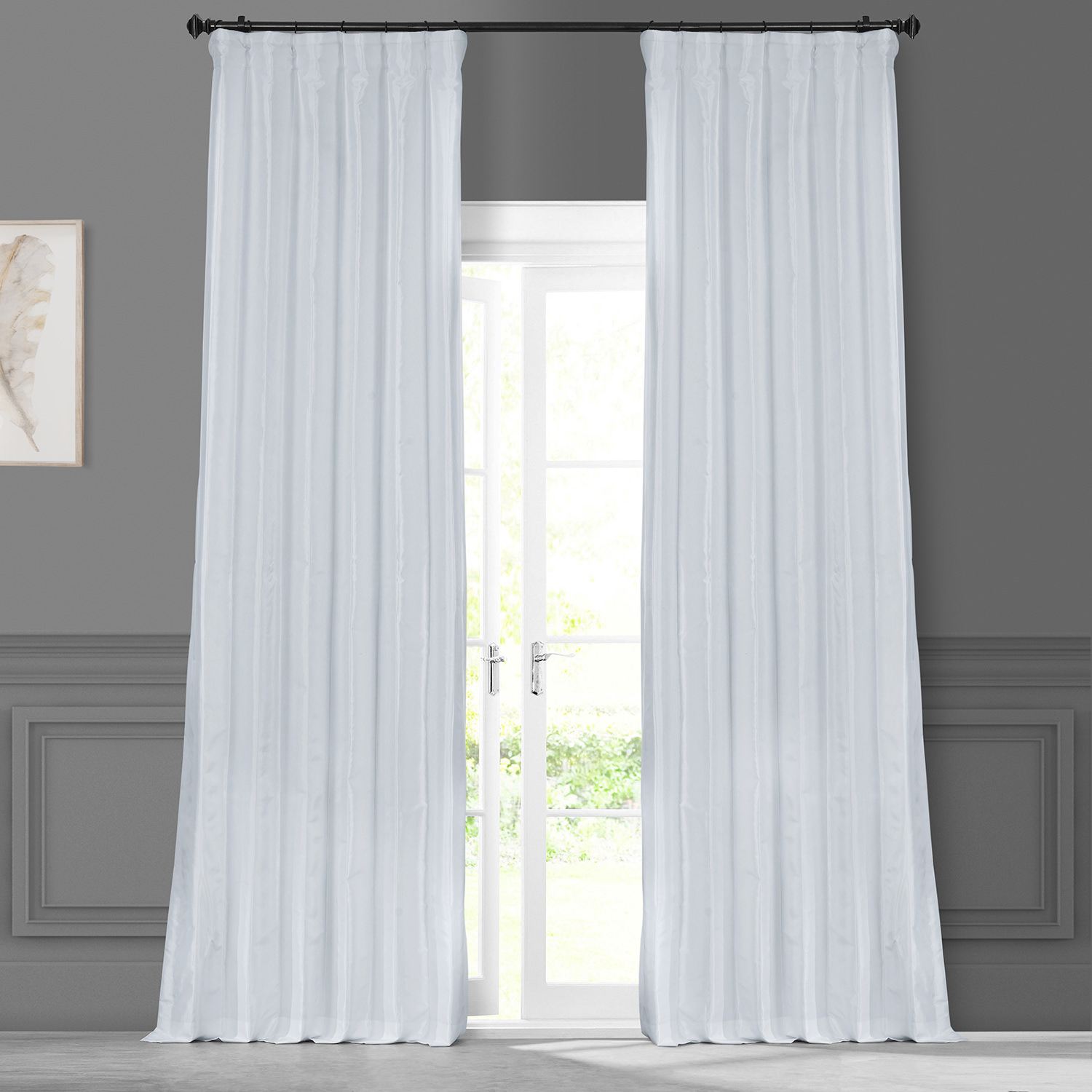 White Faux Silk Taffeta Curtain