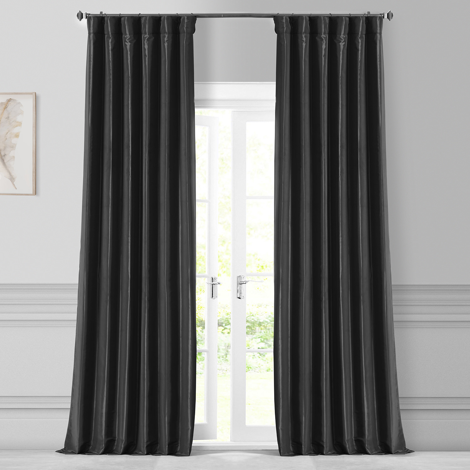 Jet Black Faux Silk Taffeta Curtain