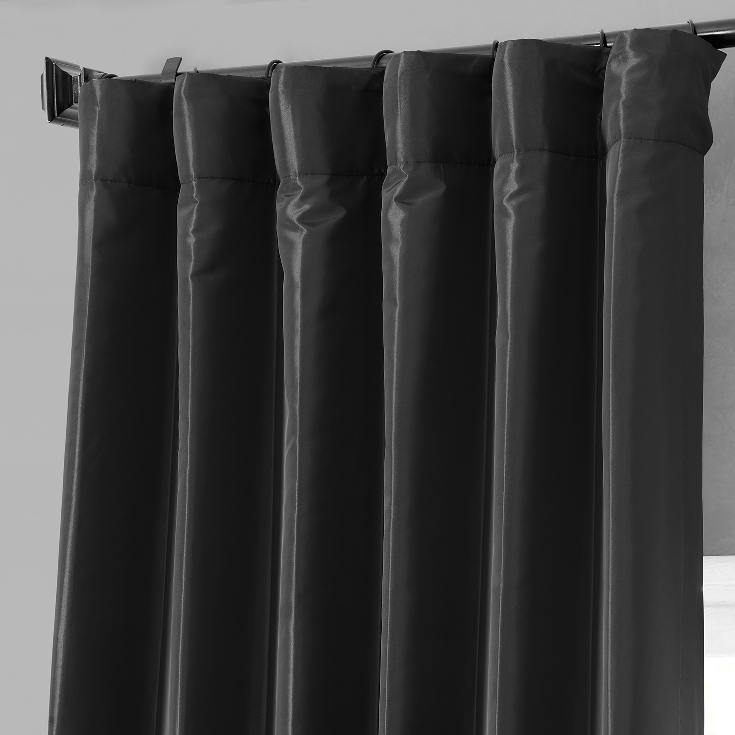 Jet Black Faux Silk Taffeta Curtain