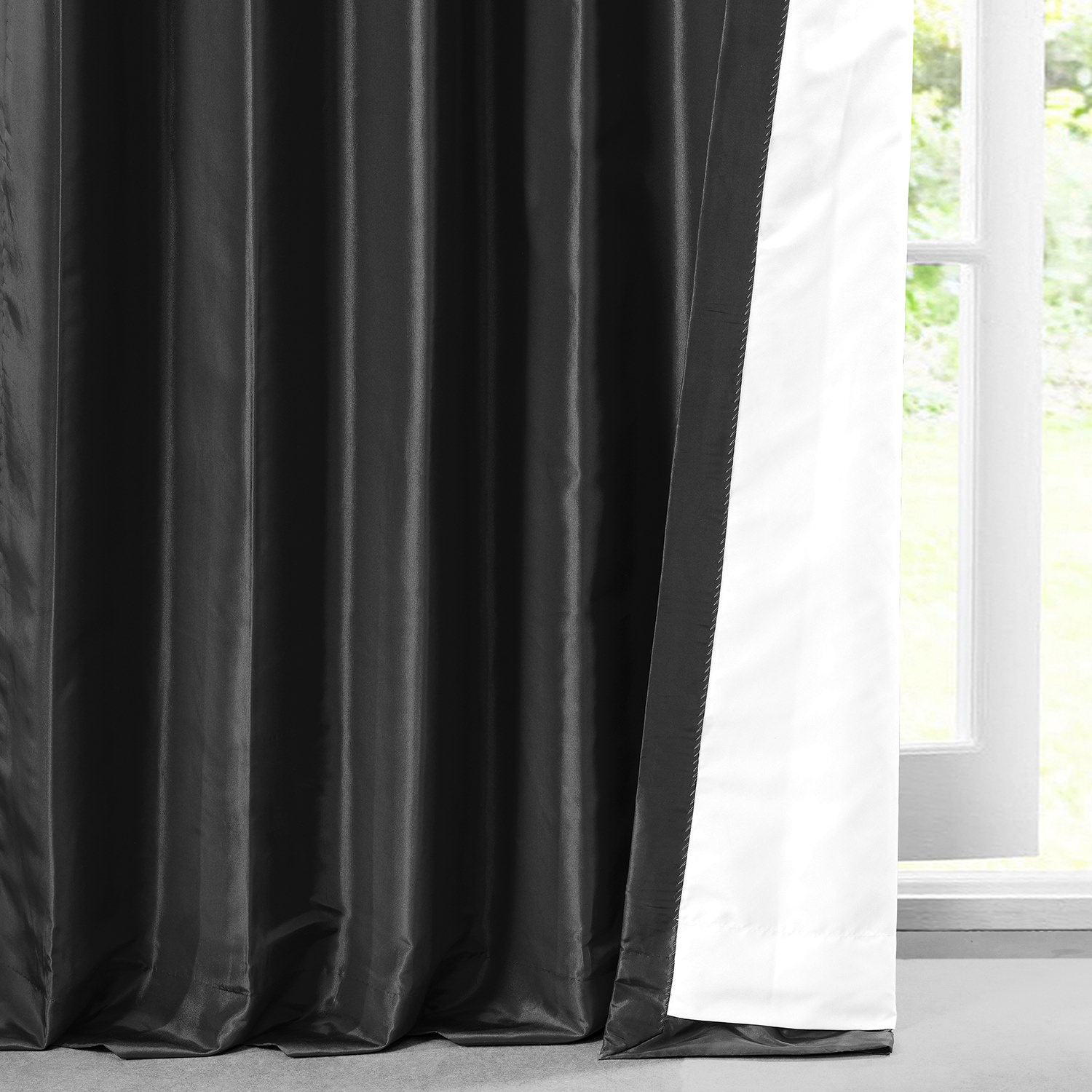 Jet Black Faux Silk Taffeta Curtain