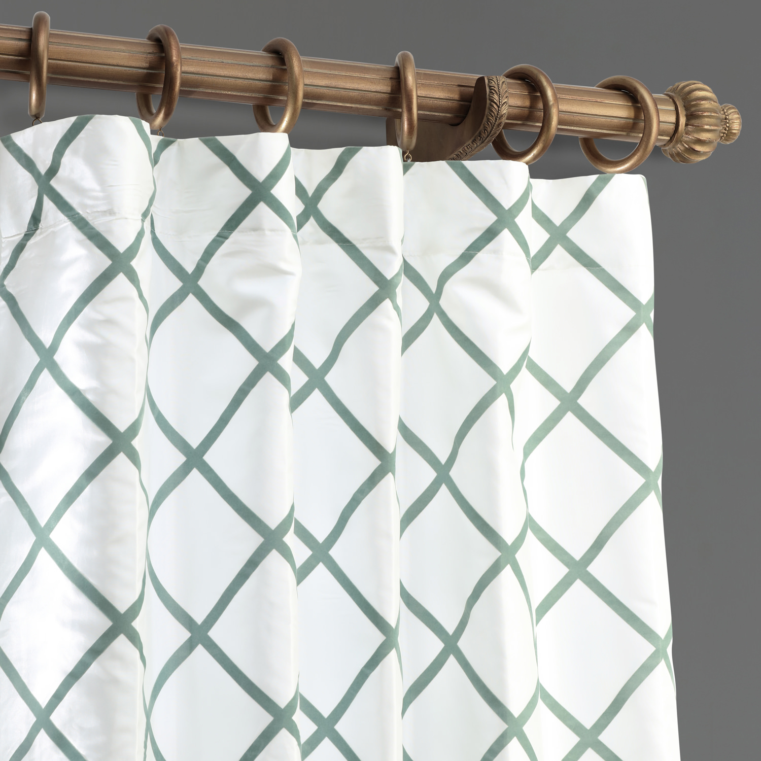 Pavillion White & Green Designer Flocked Curtain