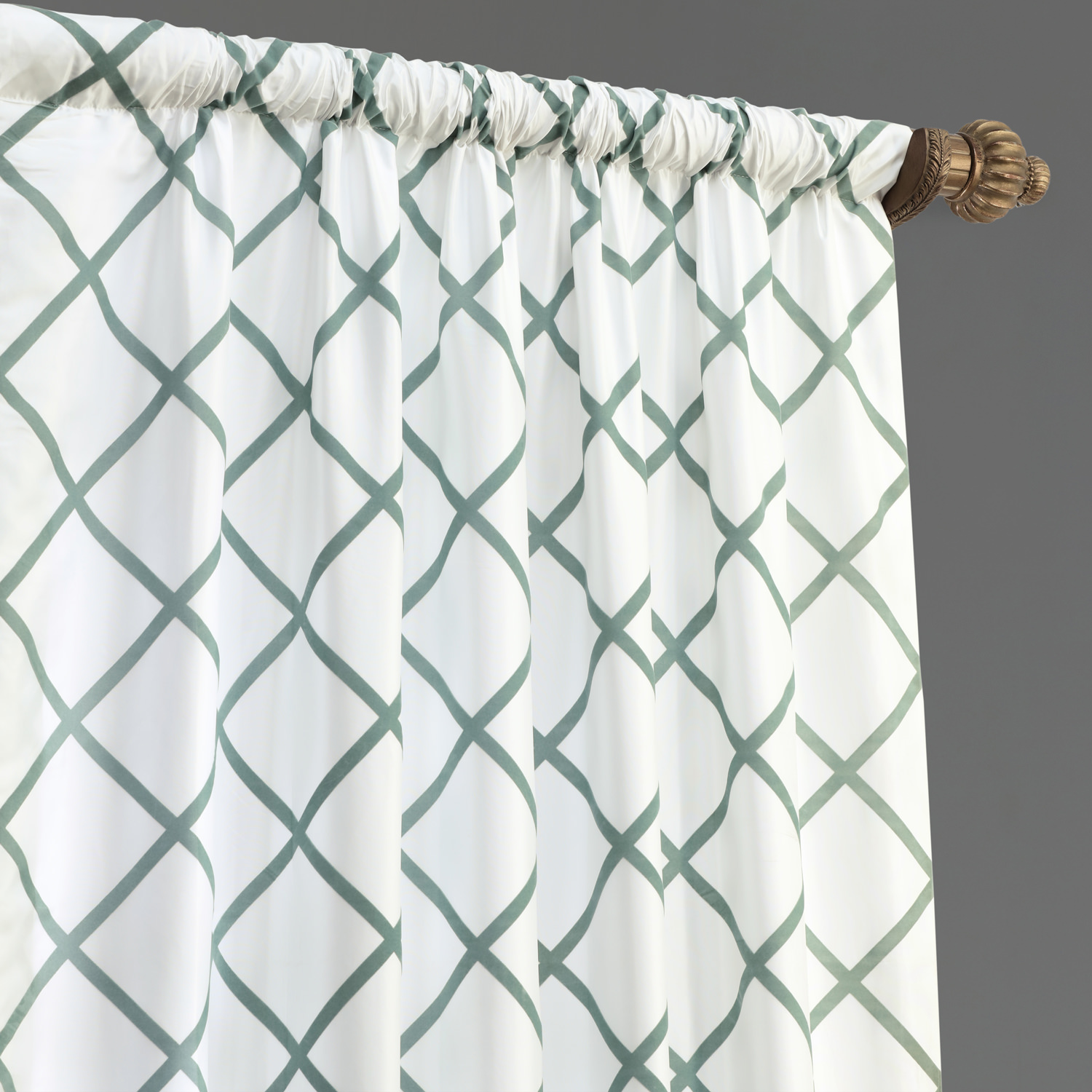 Pavillion White & Green Designer Flocked Curtain