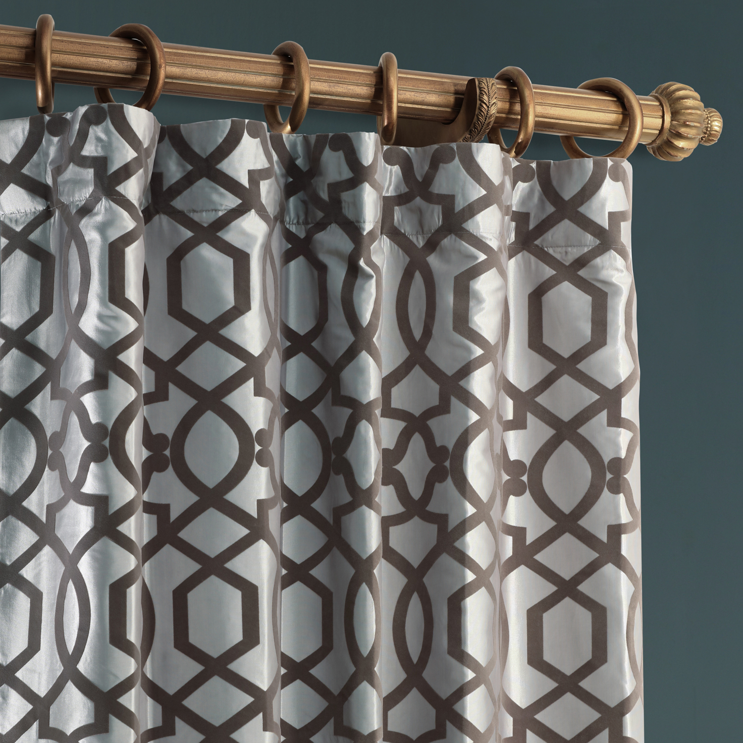 Filigree Grey & Pewter Designer Flocked Curtain