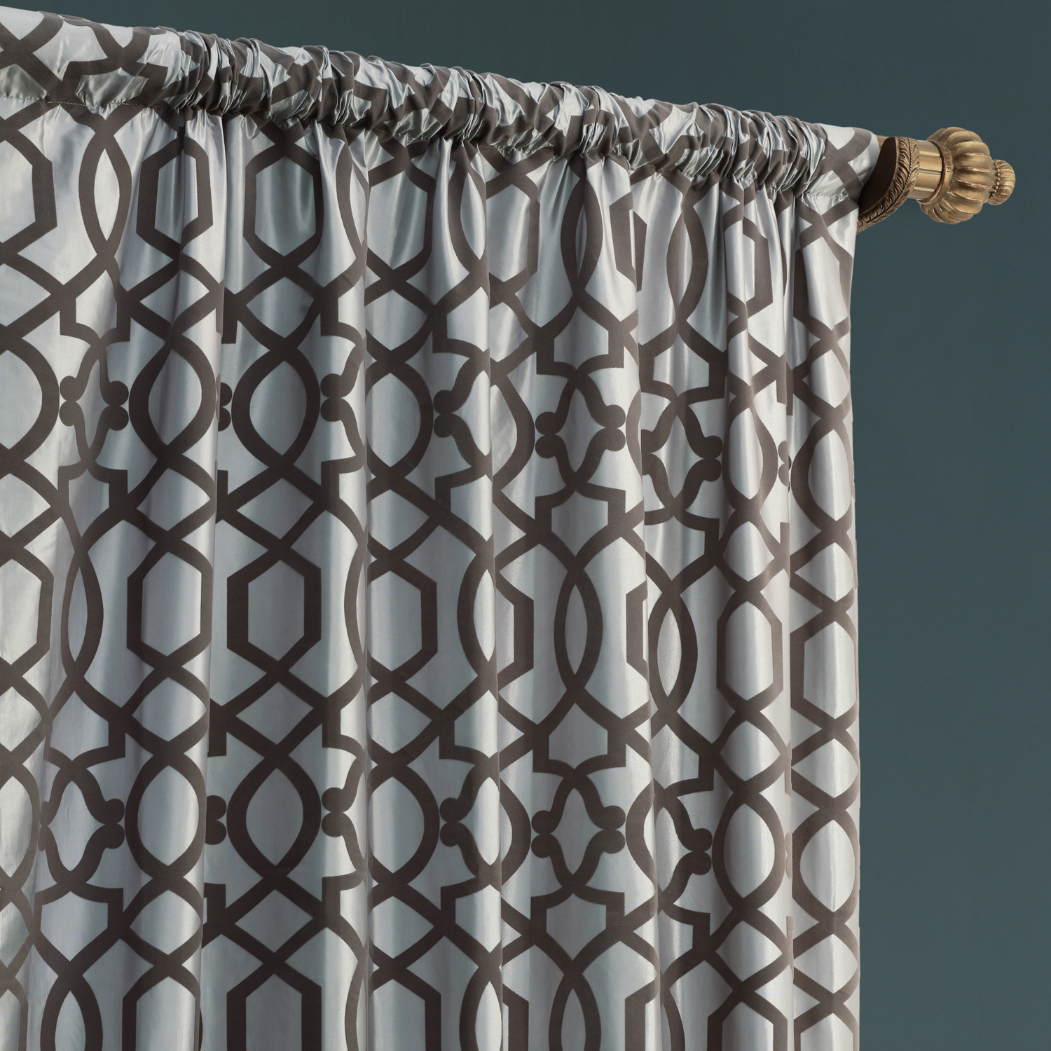 Filigree Grey & Pewter Designer Flocked Curtain