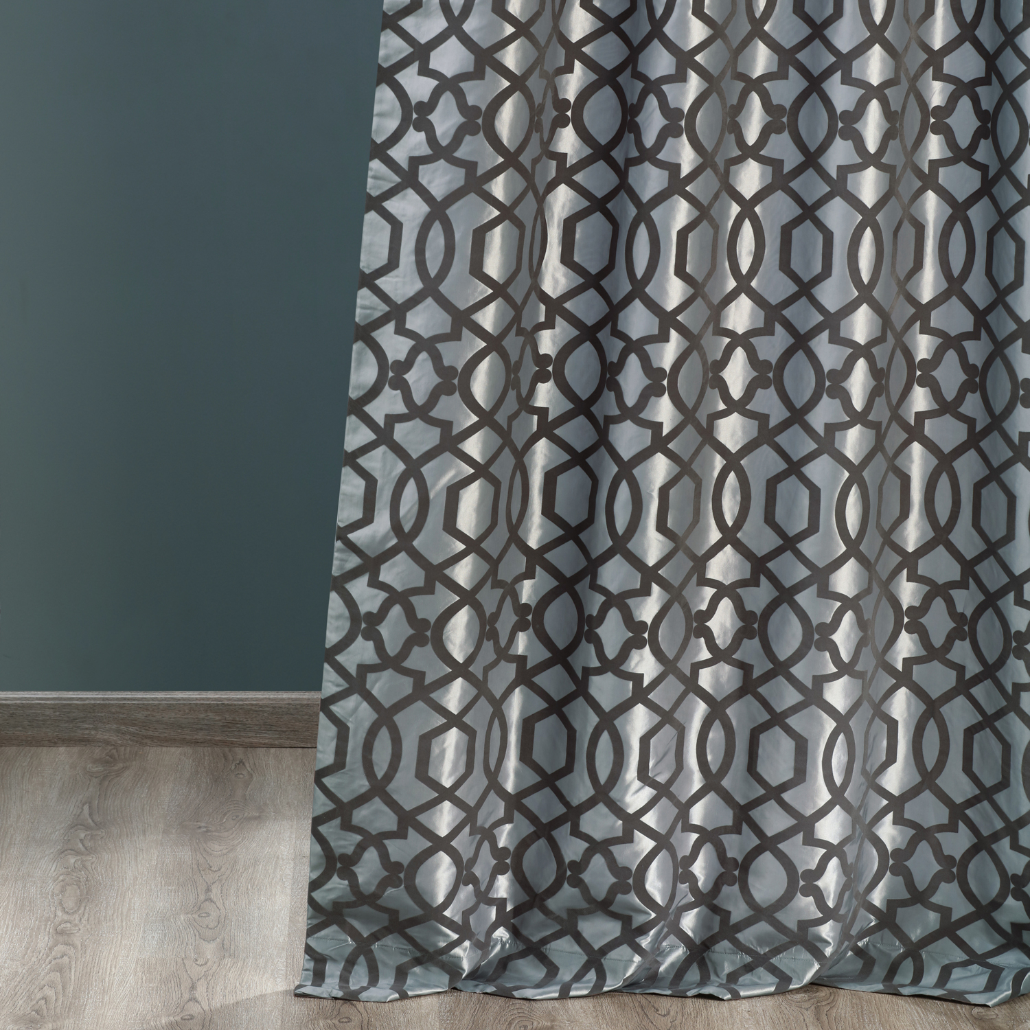 Filigree Grey & Pewter Designer Flocked Curtain