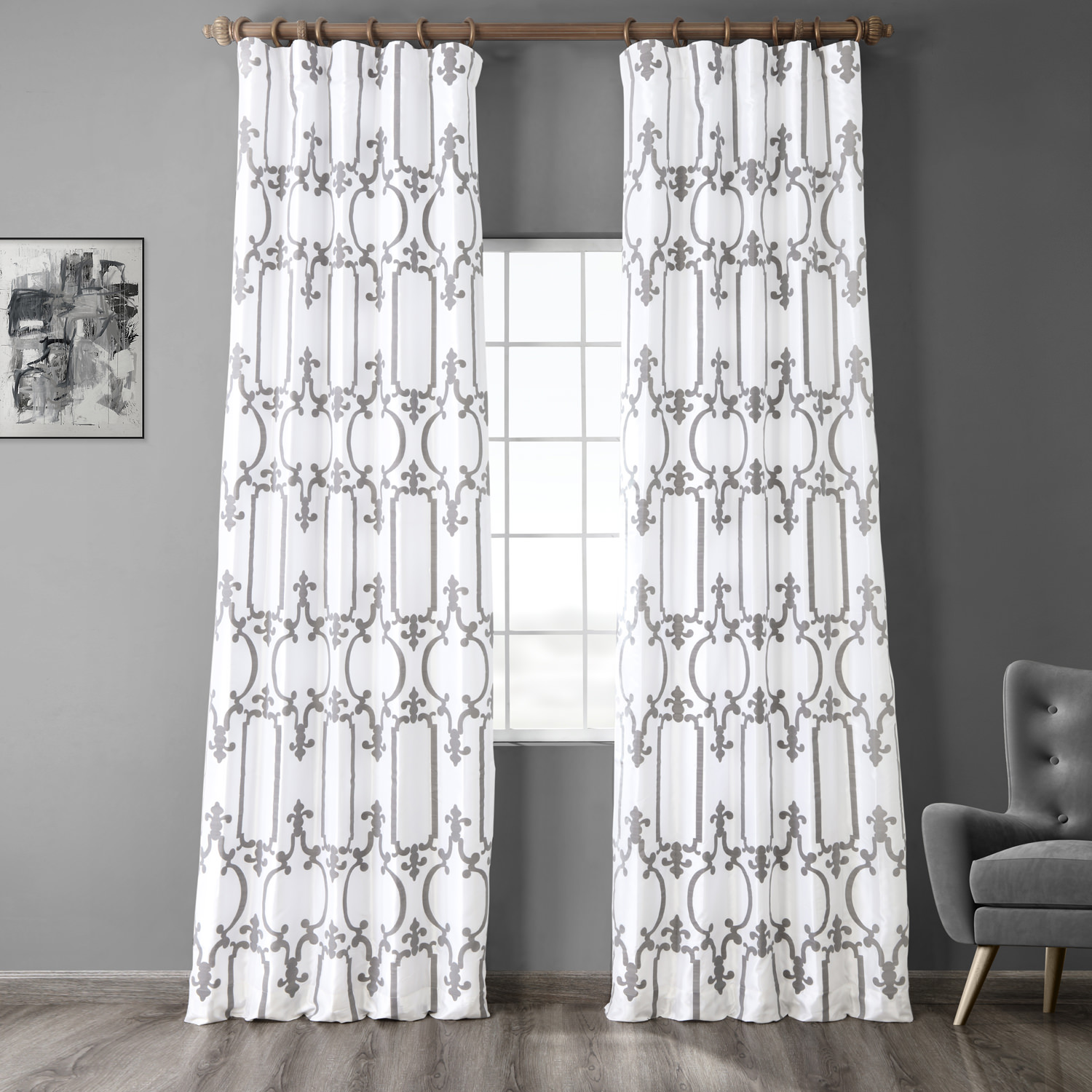 Royal Gate Off White & Silver Designer Flocked Curtain