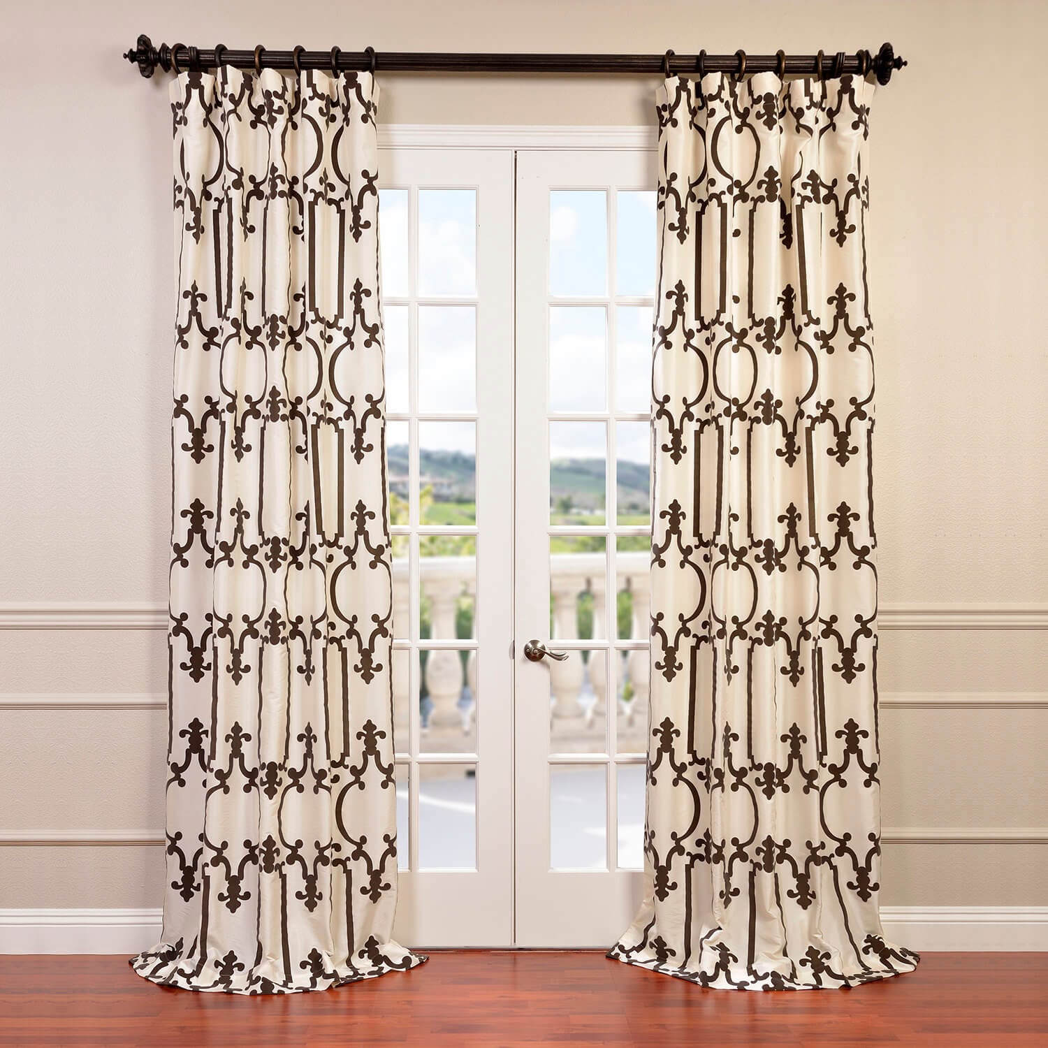 Royal Gate Off White & Brown Designer Flocked Curtain