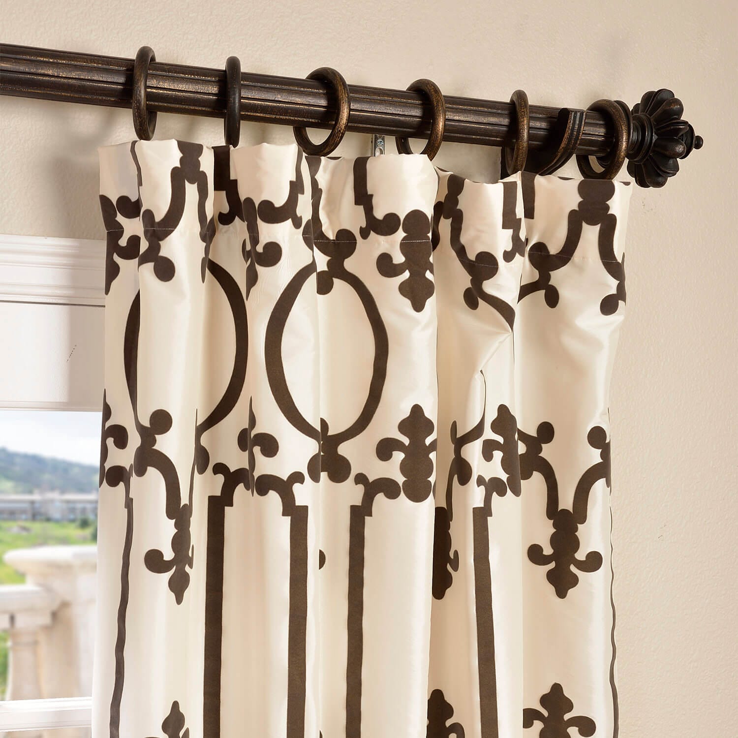 Royal Gate Off White & Brown Designer Flocked Curtain