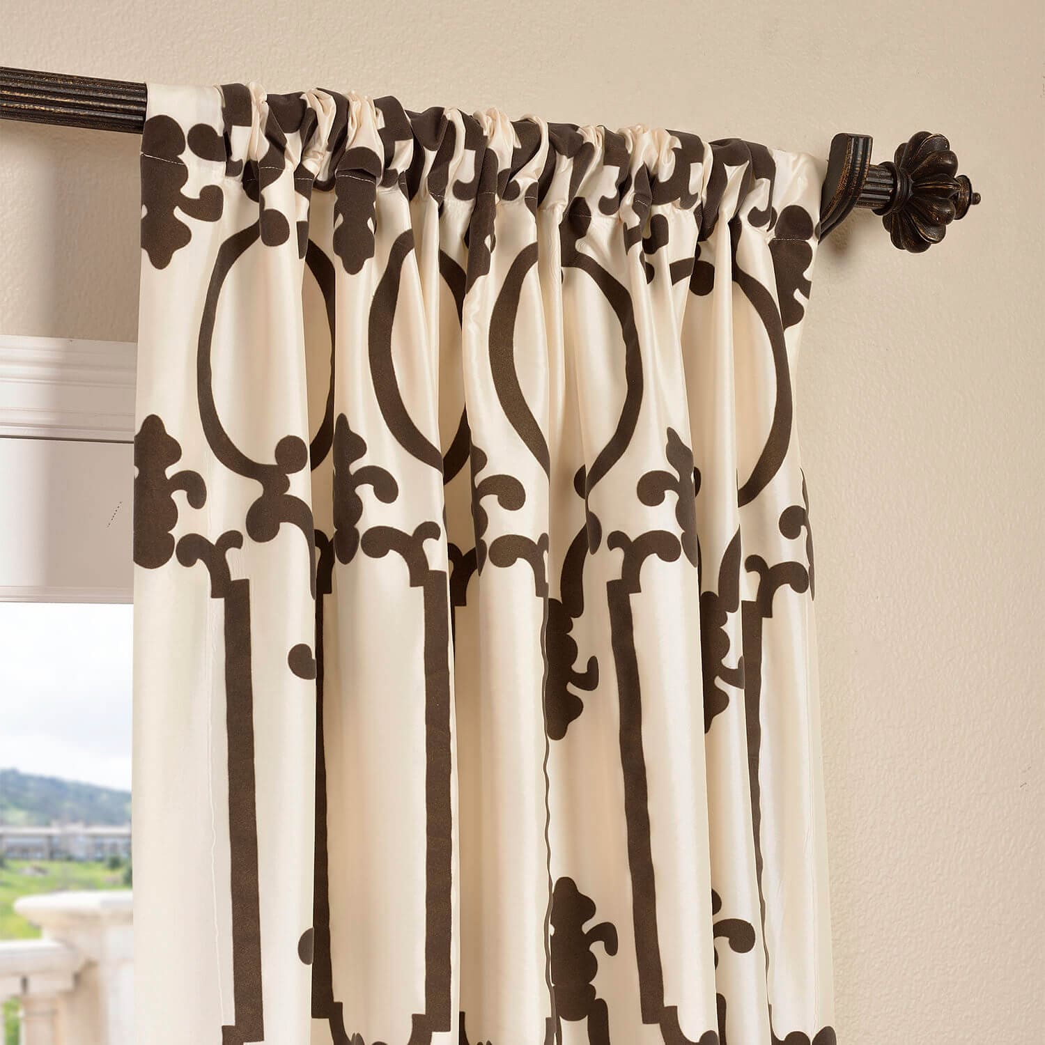 Royal Gate Off White & Brown Designer Flocked Curtain