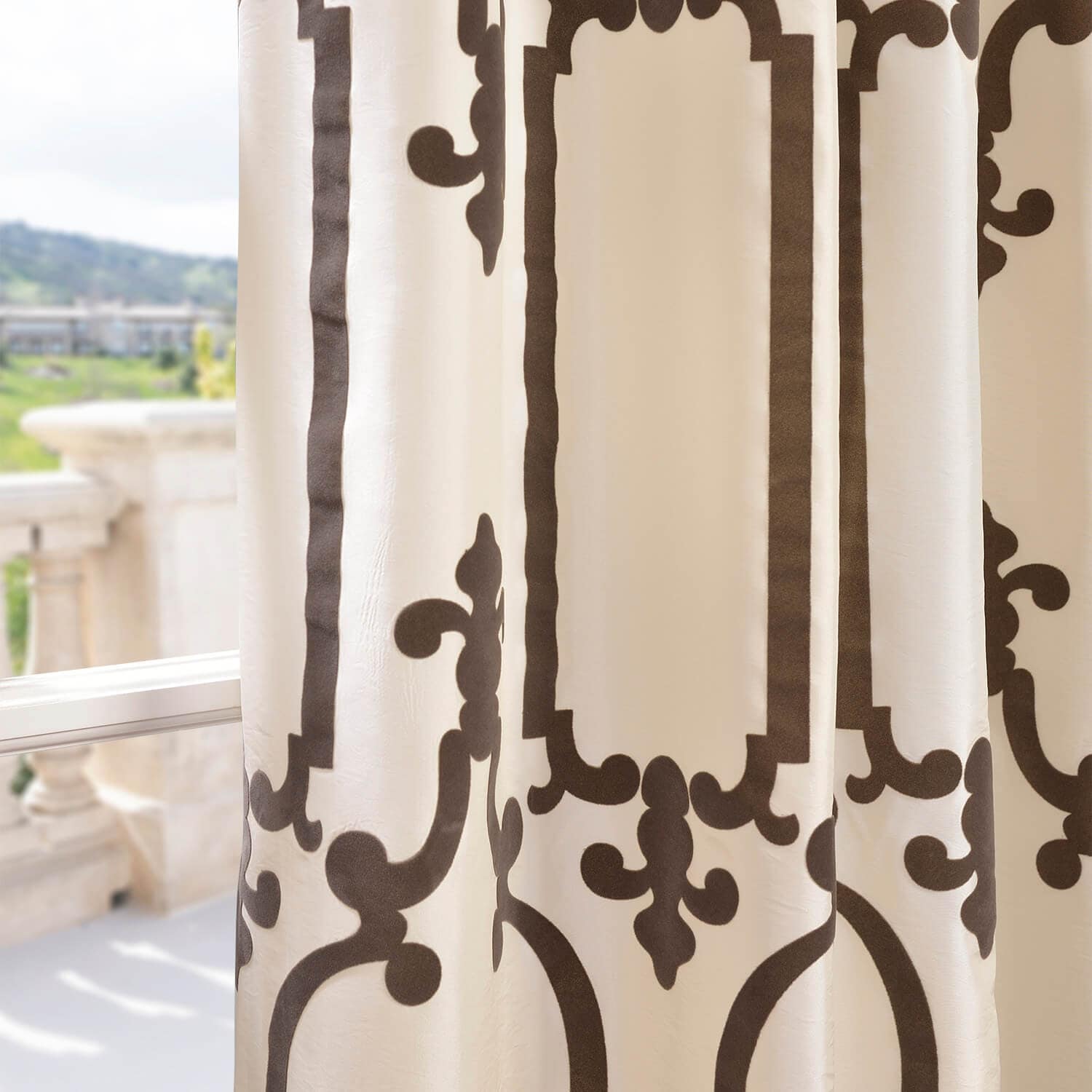 Royal Gate Off White & Brown Designer Flocked Curtain