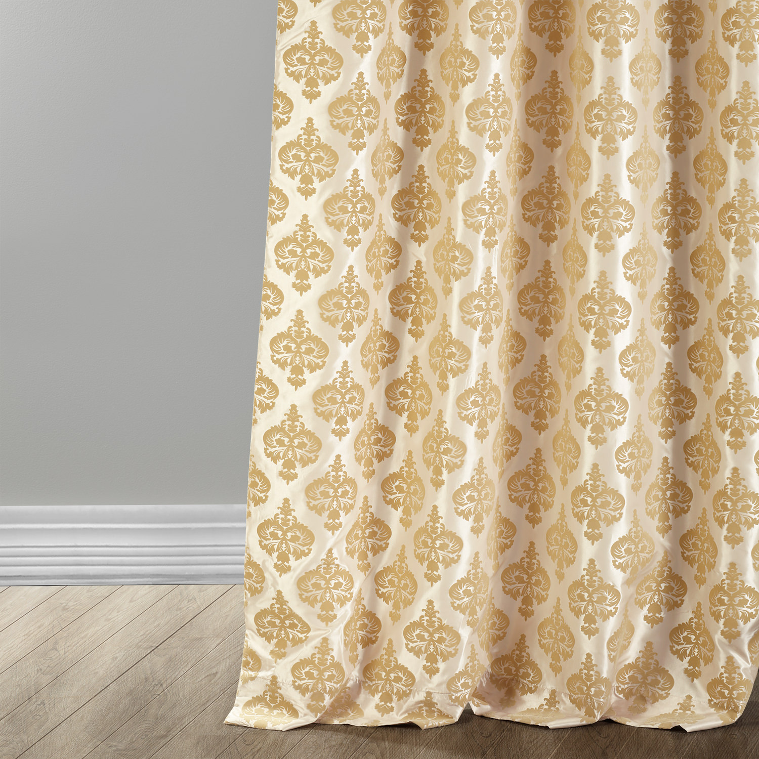 Beatrice Champagne Beige Designer Flocked Curtain