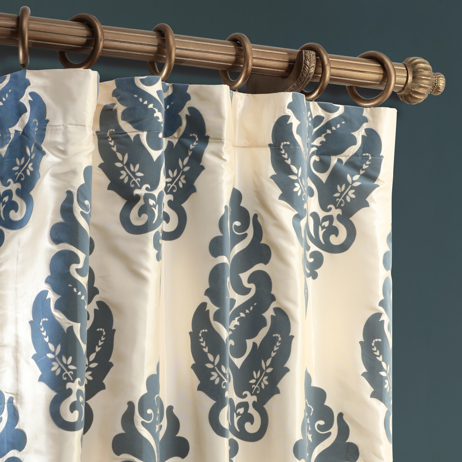 Francesca Grey & Blue Designer Flocked Curtain