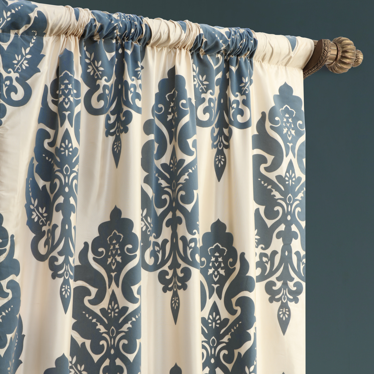 Francesca Grey & Blue Designer Flocked Curtain