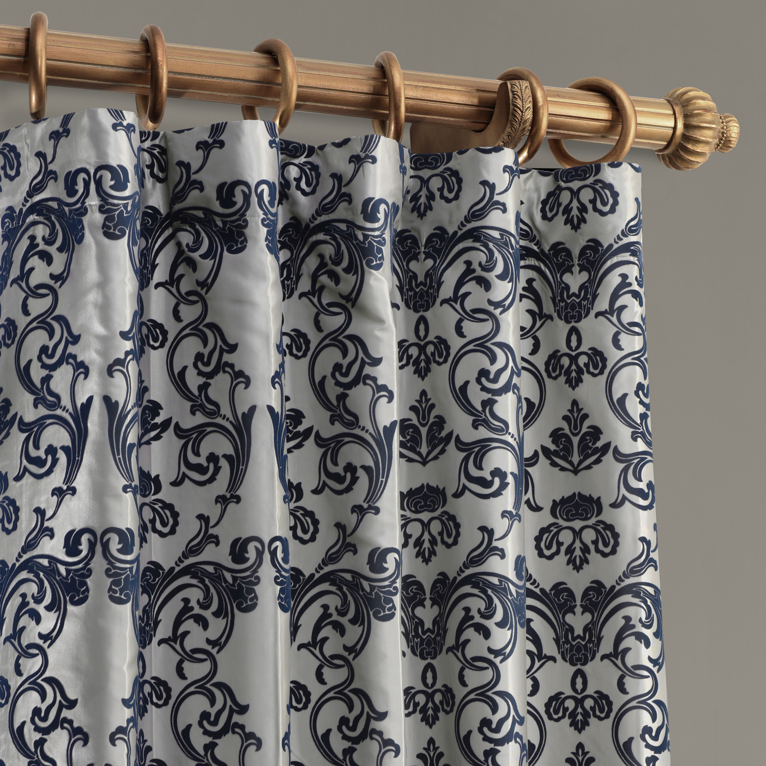 Firenze Grey & Blue Designer Flocked Curtain