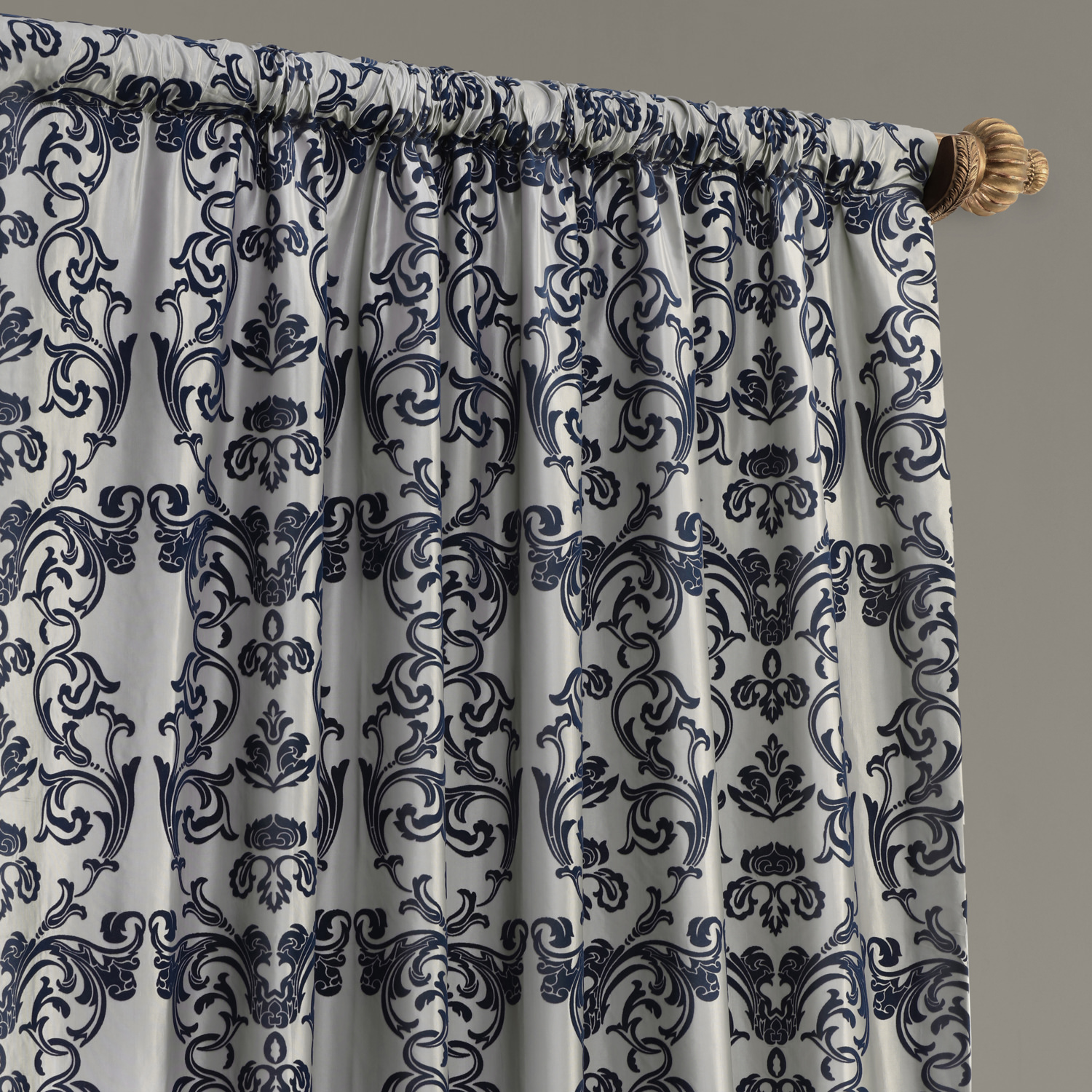 Firenze Grey & Blue Designer Flocked Curtain