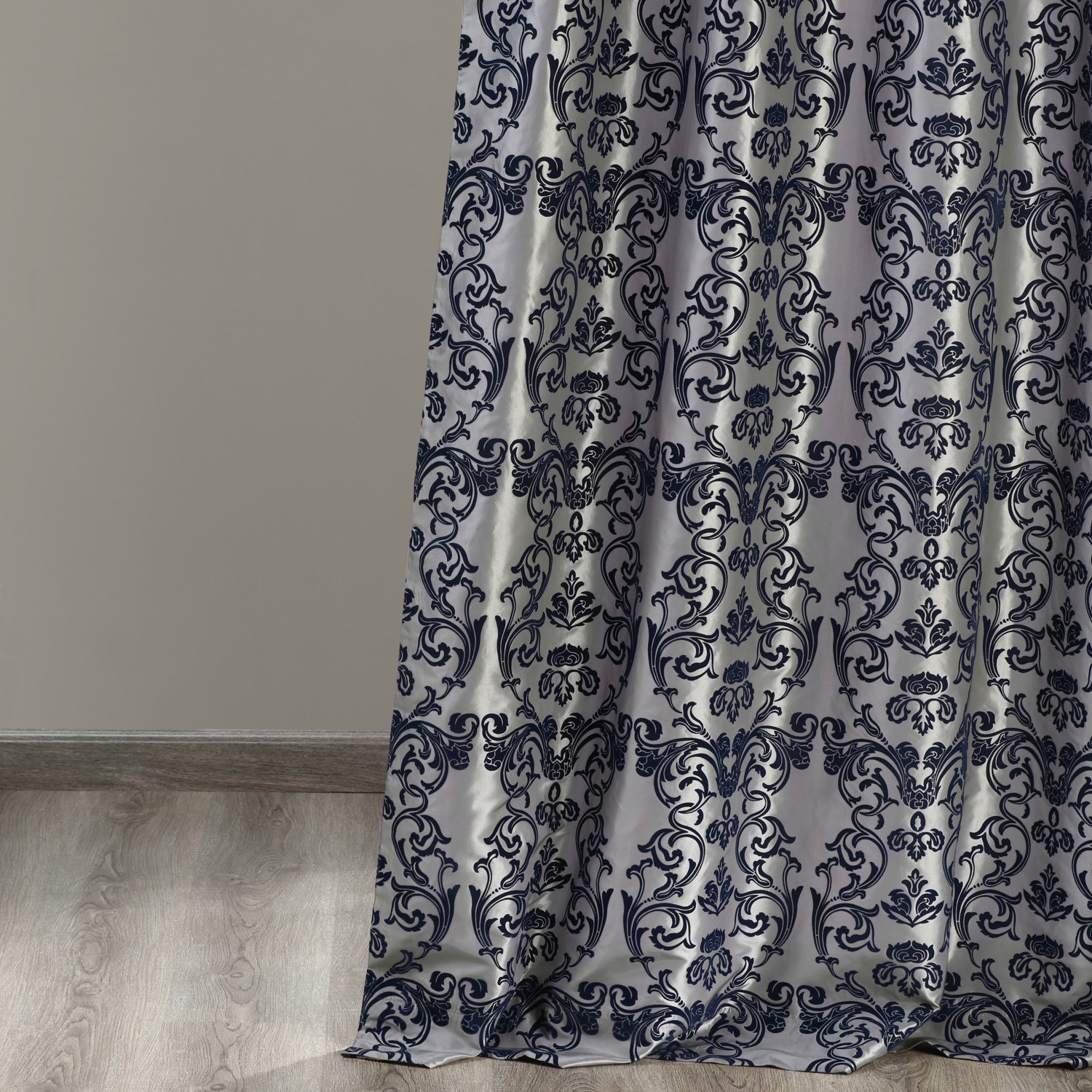 Firenze Grey & Blue Designer Flocked Curtain