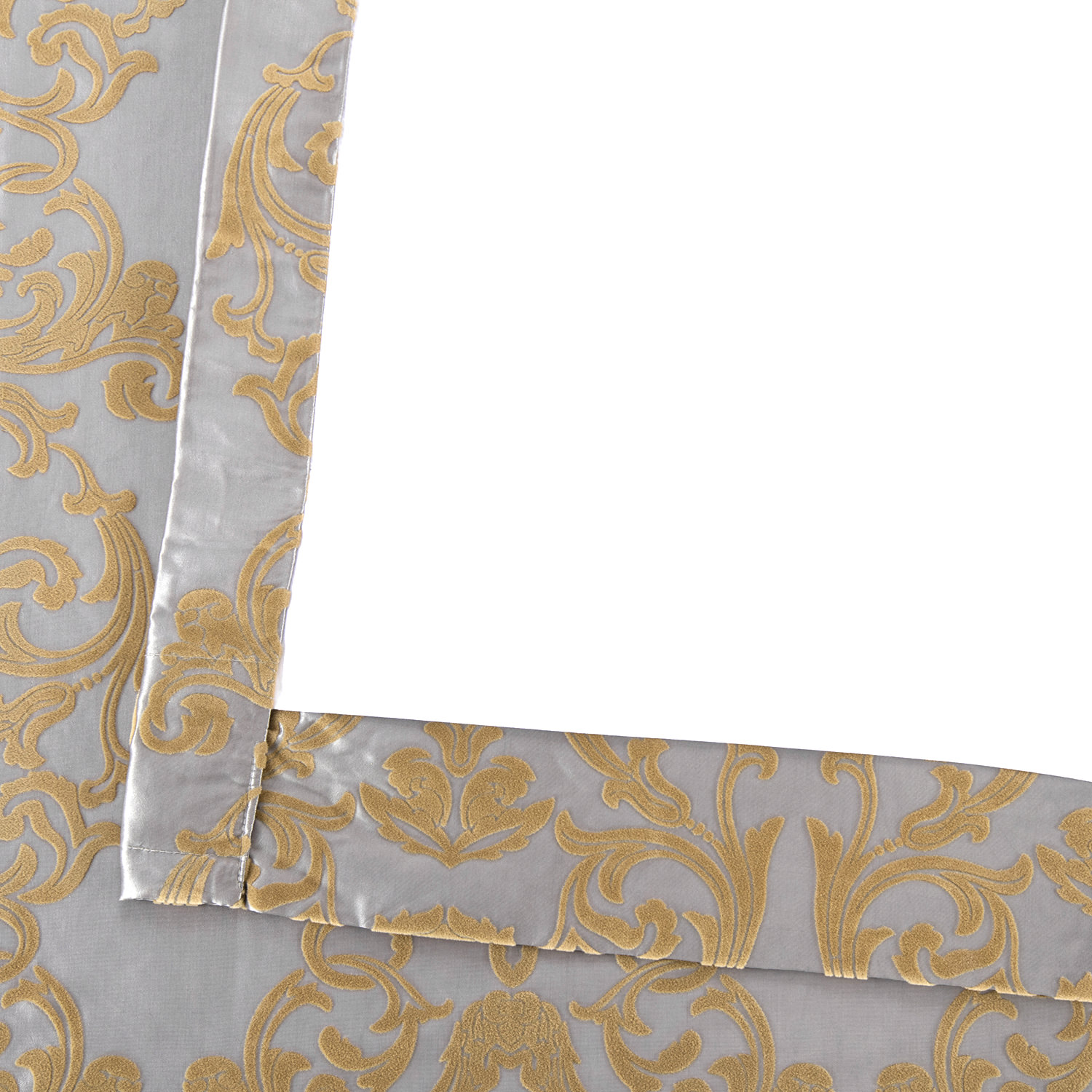 Firenze Platinum & Gold Flocked Faux Silk Curtain