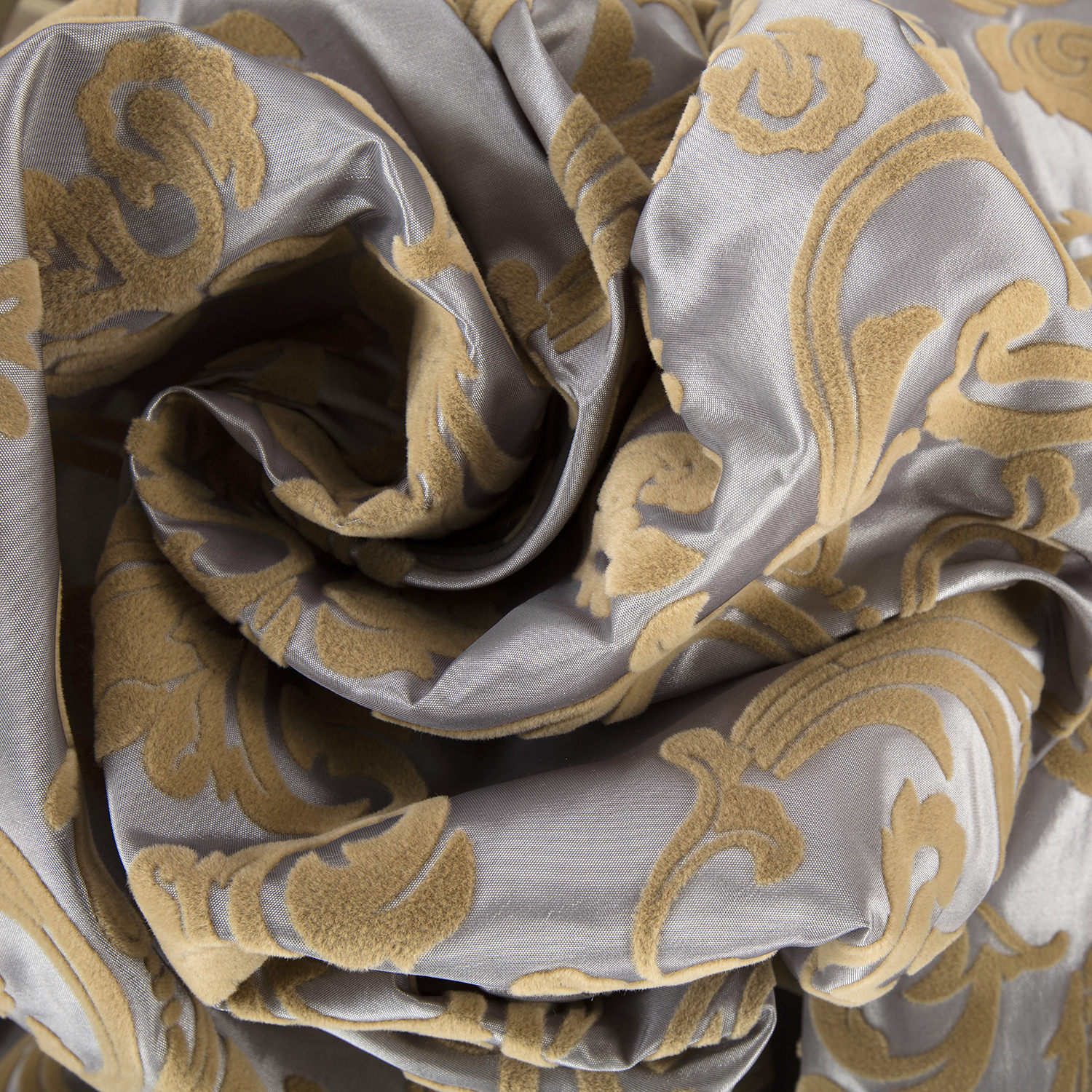 Firenze Platinum & Gold Flocked Faux Silk Curtain