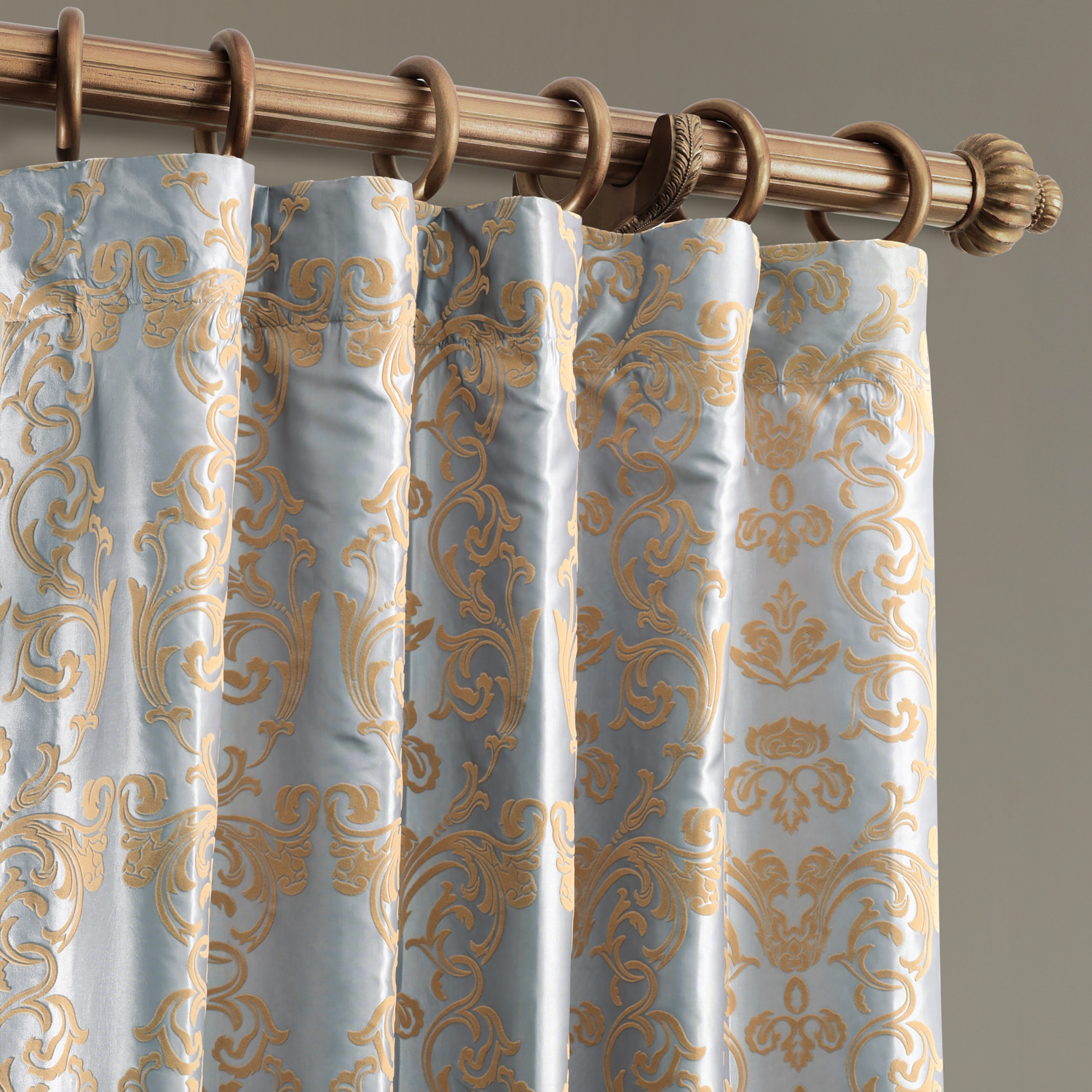 Firenze Grey & Gold Designer Flocked Curtain