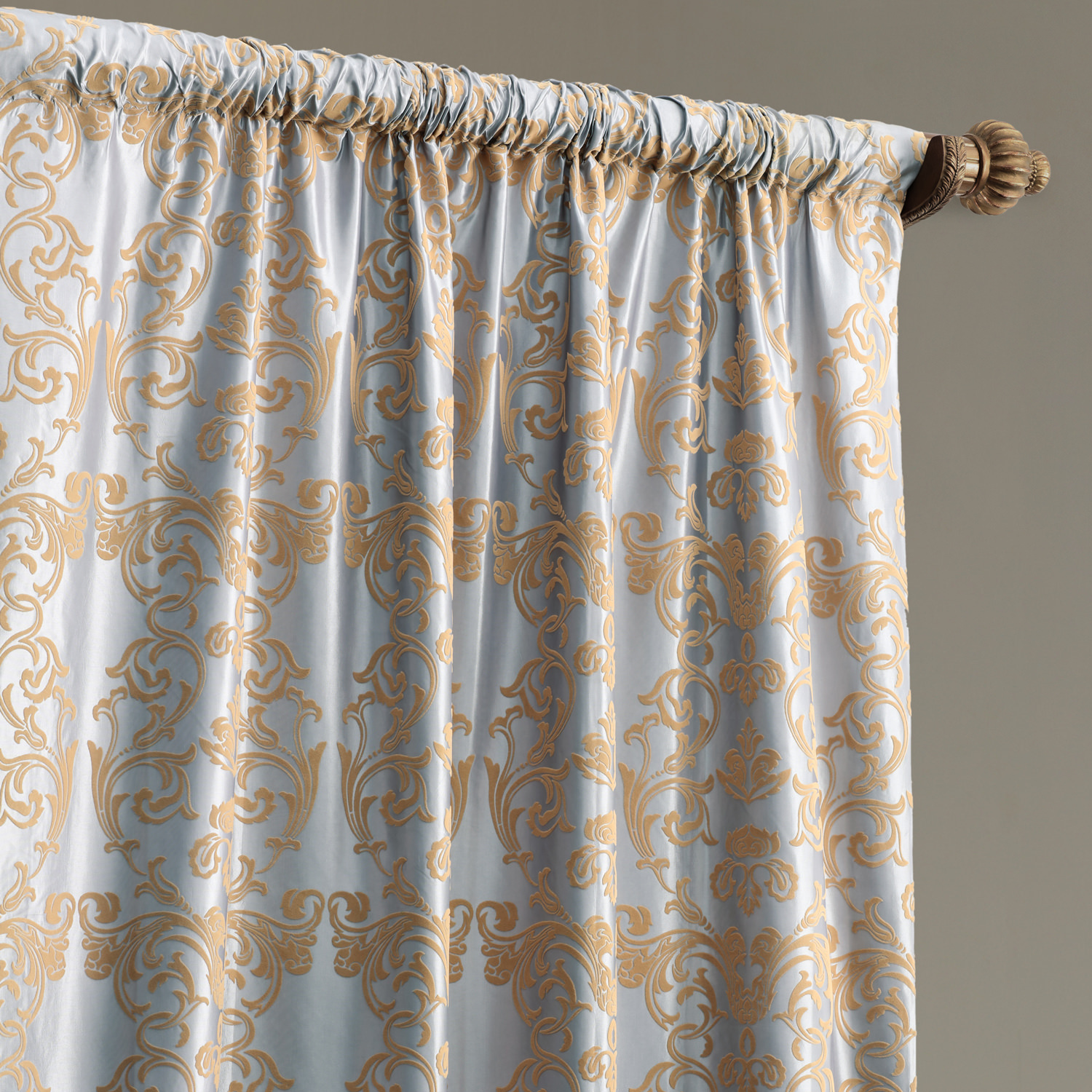 Firenze Grey & Gold Designer Flocked Curtain