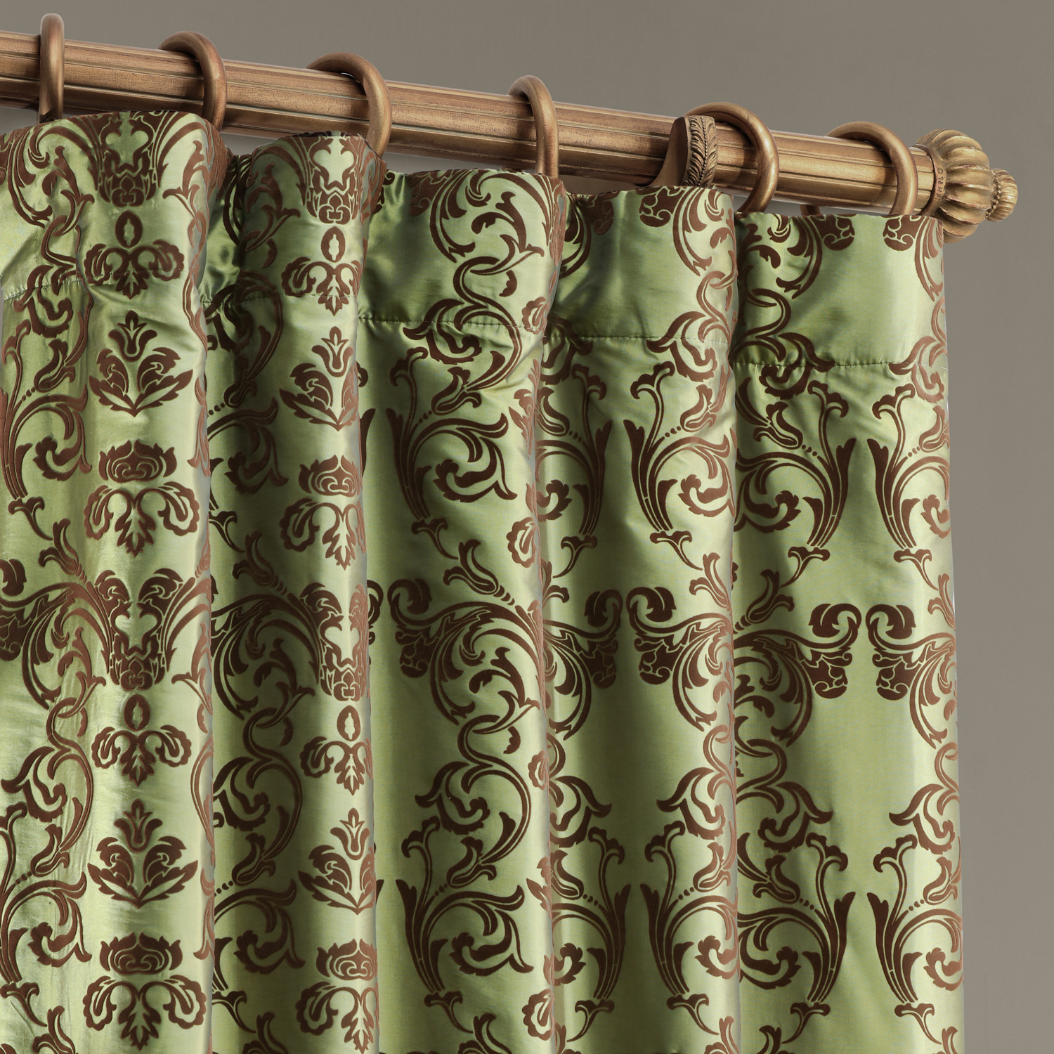 Firenze Green & Brown Designer Flocked Curtain