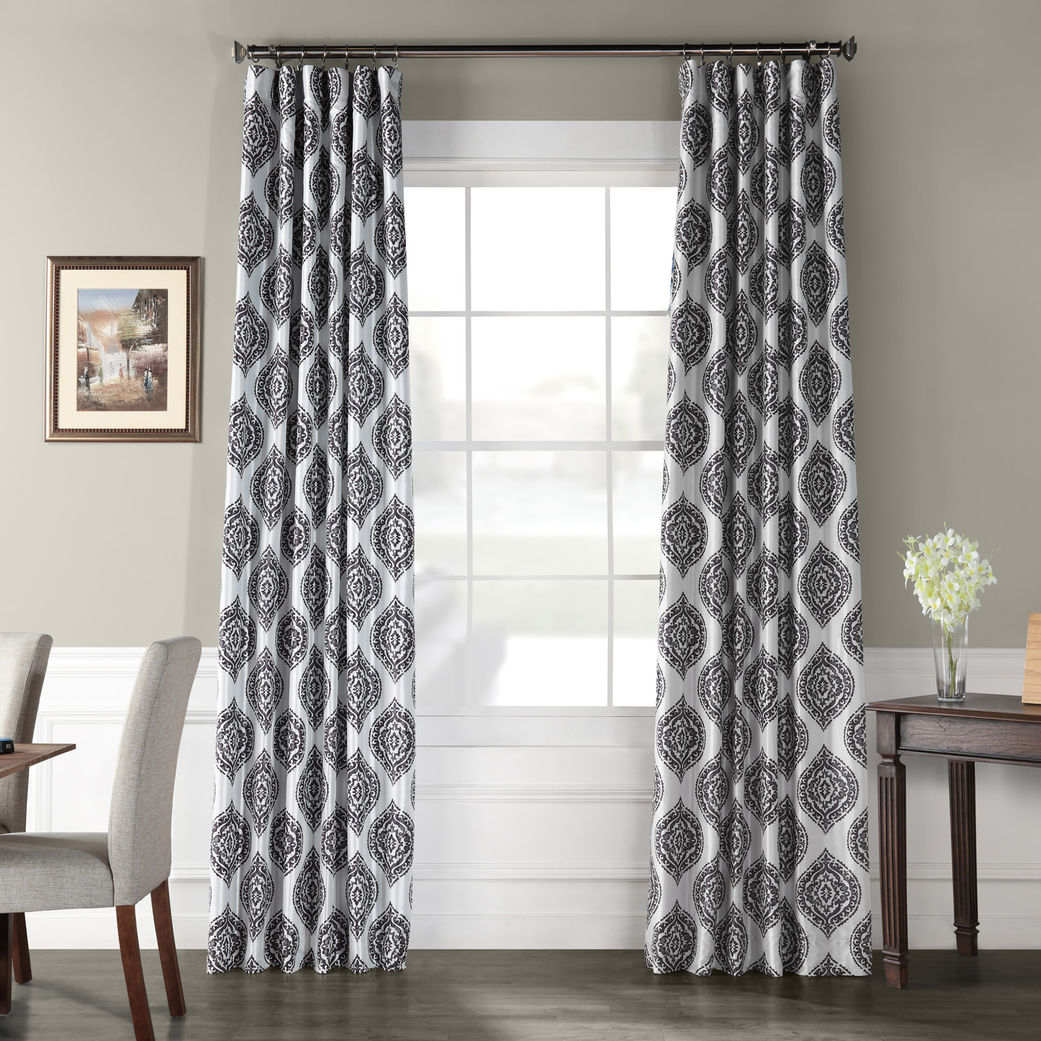 Donegal Grey Designer Printed Blackout Curtain