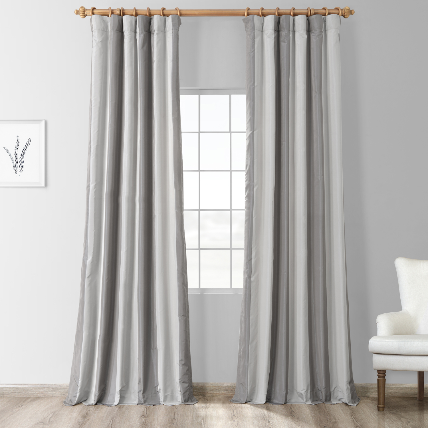 Hartford Silver Grey Designer Striped Faux Silk Curtain