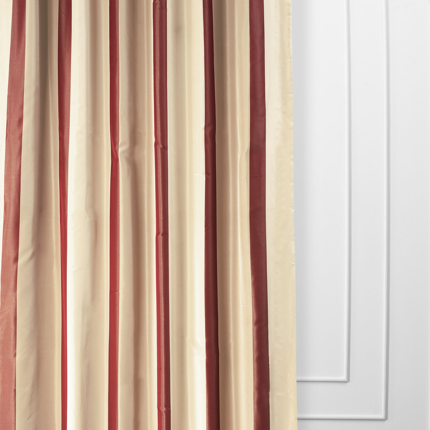 Manchester Gold & Red Designer Striped Faux Silk Curtain