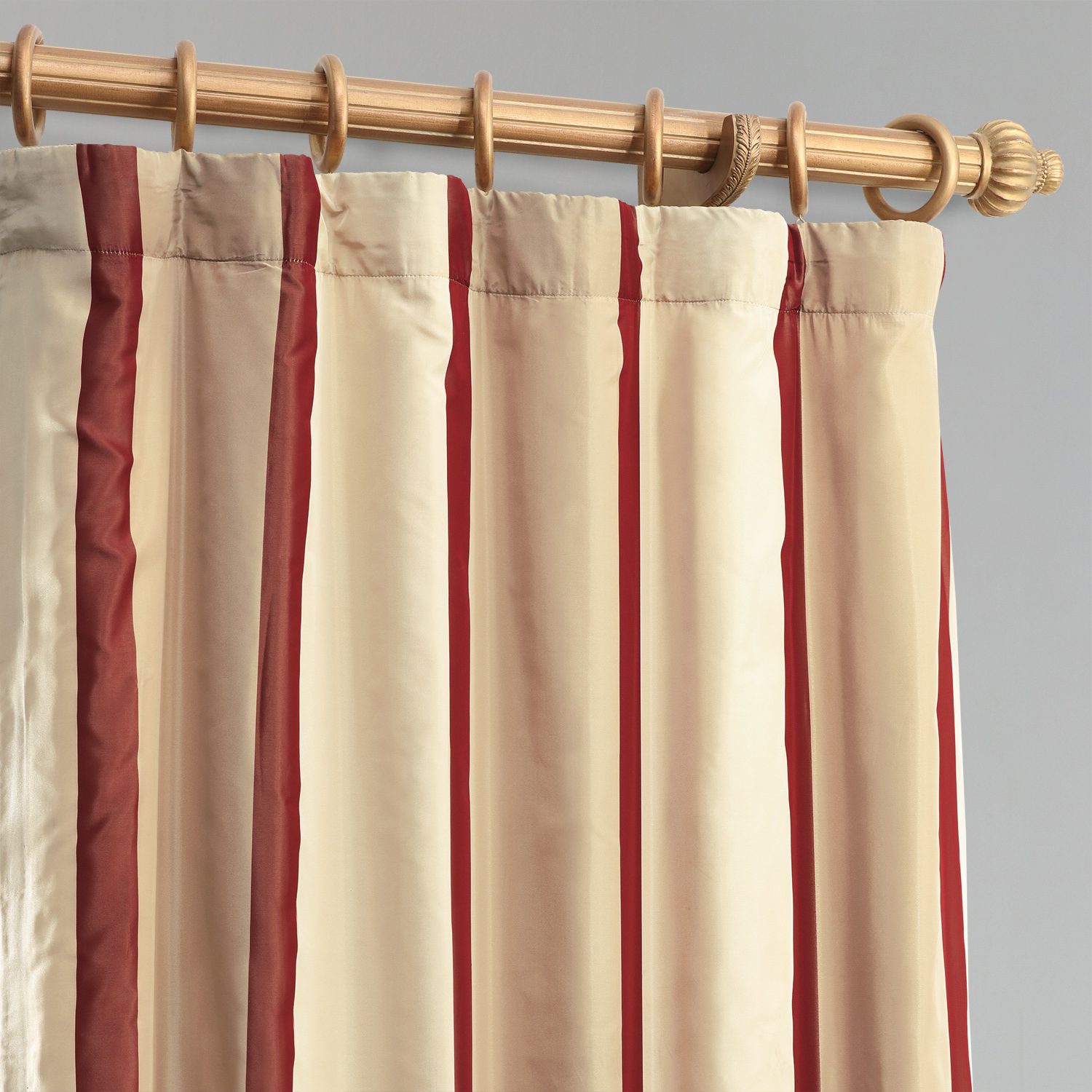 Manchester Gold & Red Designer Striped Faux Silk Curtain