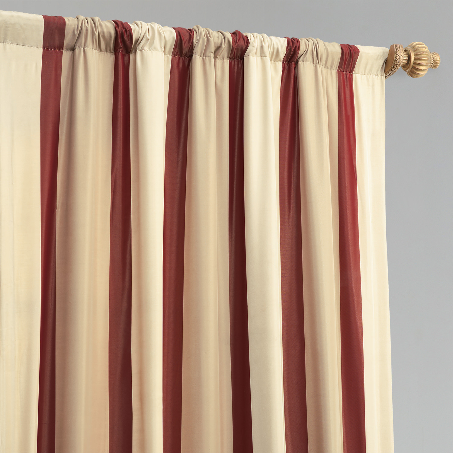 Manchester Gold & Red Designer Striped Faux Silk Curtain